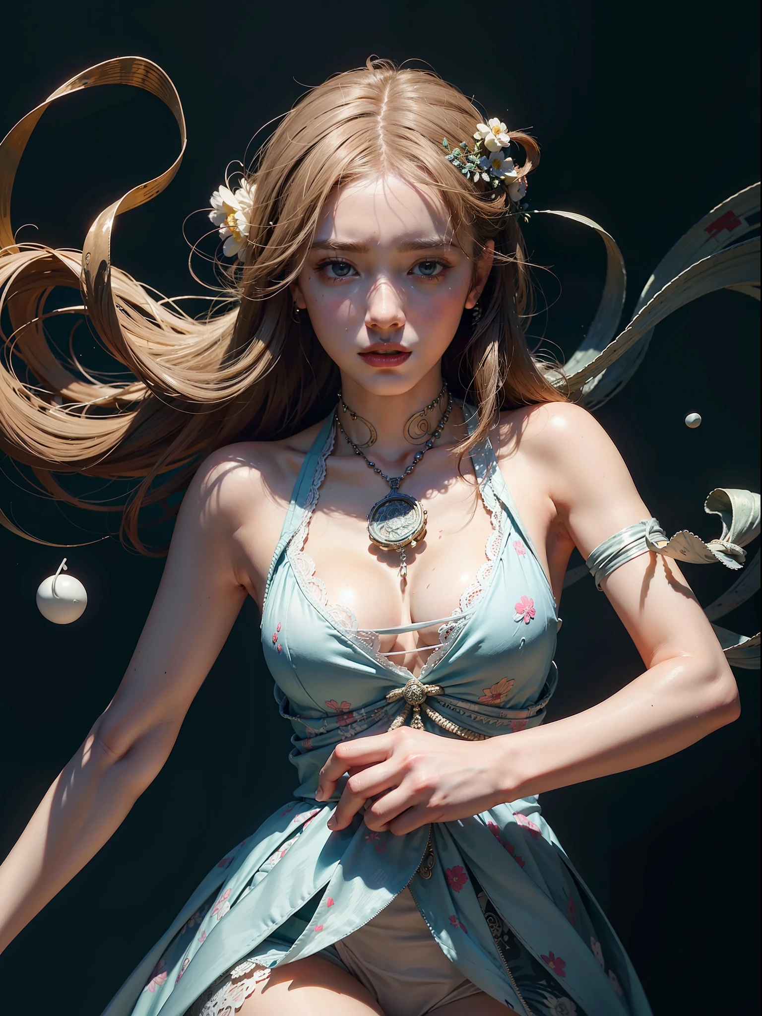 official art, unity 8k wallpaper, ultra detailed, beautiful and aesthetic, beautiful, masterpiece, best quality, (zentangle, mandala, tangle, entangle), dynamic angle, cowboyshot, the most beautiful form of chaos, elegant, a brutalist designed, vivid colours, romanticism, by james jean, roby dwi antono, ross tran, francis bacon, michal mraz, adrian ghenie, petra cortright, gerhard richter, takato yamamoto, ashley wood, atmospheric, enjoying a stream of music, where you can visualize the notes, ecstasy of musical notes, streaming musical notes visible
