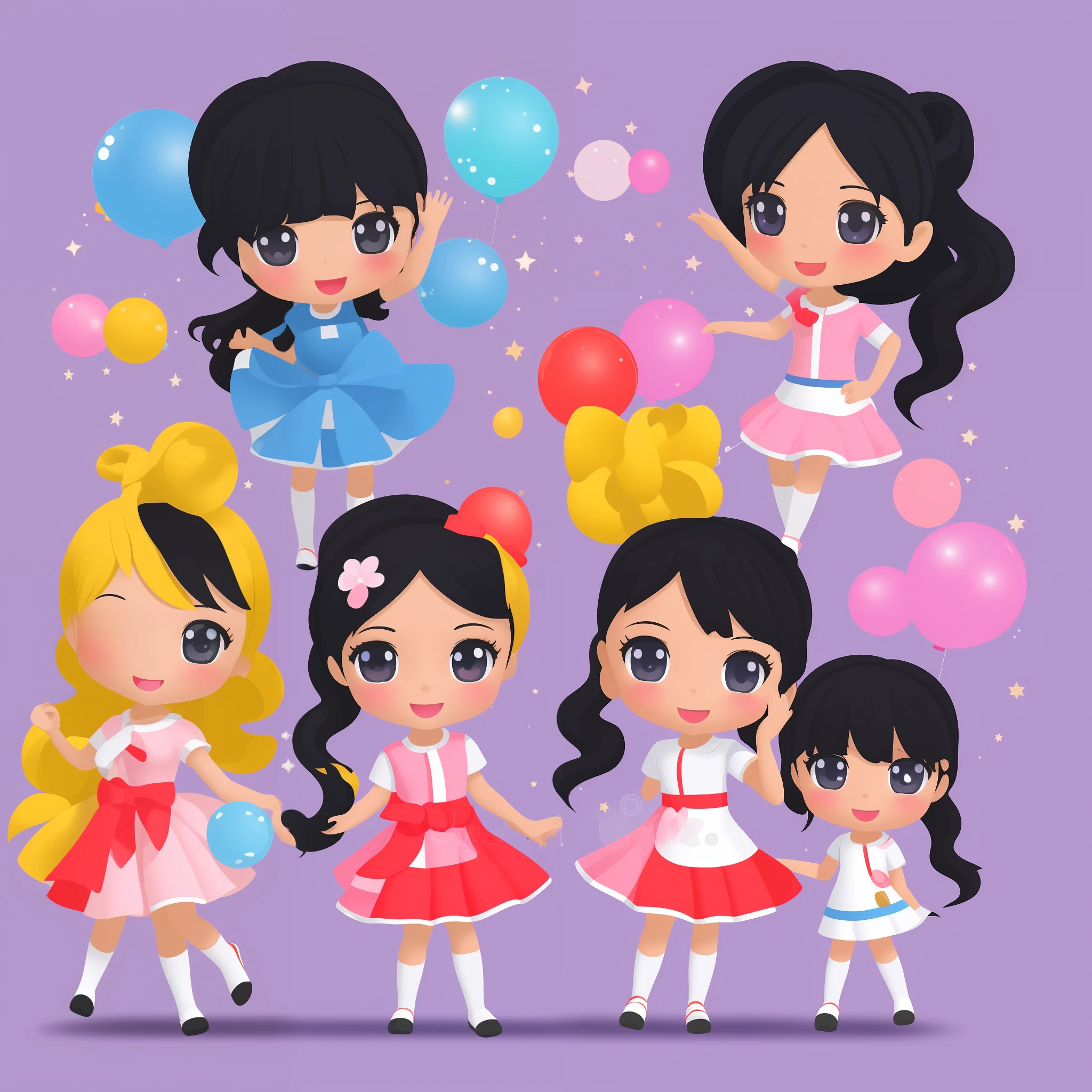 ((best quality)), ((ultradetailed)), ((masterpiece)), full body 3d art of two super cute girls, kawaii cute 3d image of two sisters, one year old and one 4 year old, black hair in pigtails, holding hands pose, small sticker characters, shiny body, kawaii, doll, white background, minimalist illustration, vector, rainbow colors, logo, flat 3d, centered, resolution: 8K.