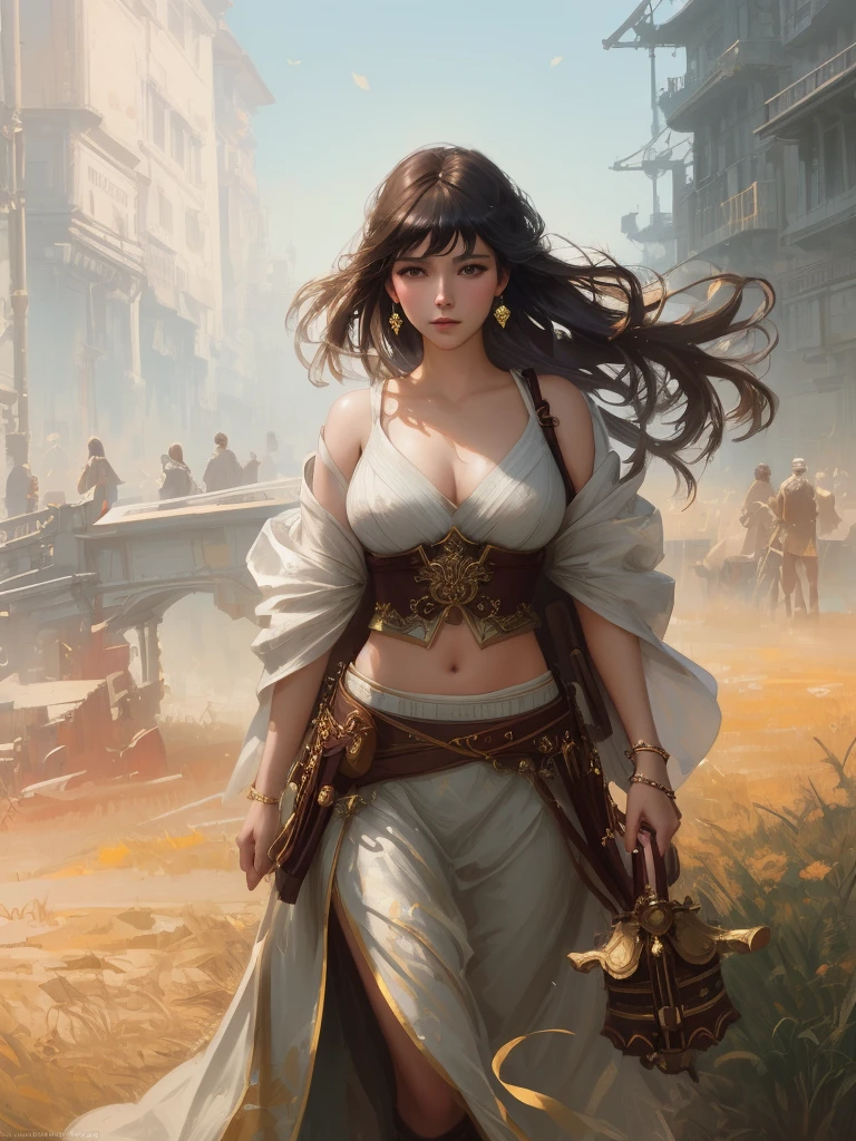 modelshoot style, (extremely detailed CG unity 8k wallpaper), full shot body photo of the most beautiful artwork in the world, stunningly beautiful photo realistic cute young lady in most urban outfit, big breast, professional majestic oil painting by Ed Blinkey, Atey Ghailan, Studio Ghibli, by Jeremy Mann, Greg Manchess, Antonio Moro, trending on ArtStation, trending on CGSociety, Intricate, High Detail, Sharp focus, dramatic, photorealistic painting art by midjourney and greg rutkowski