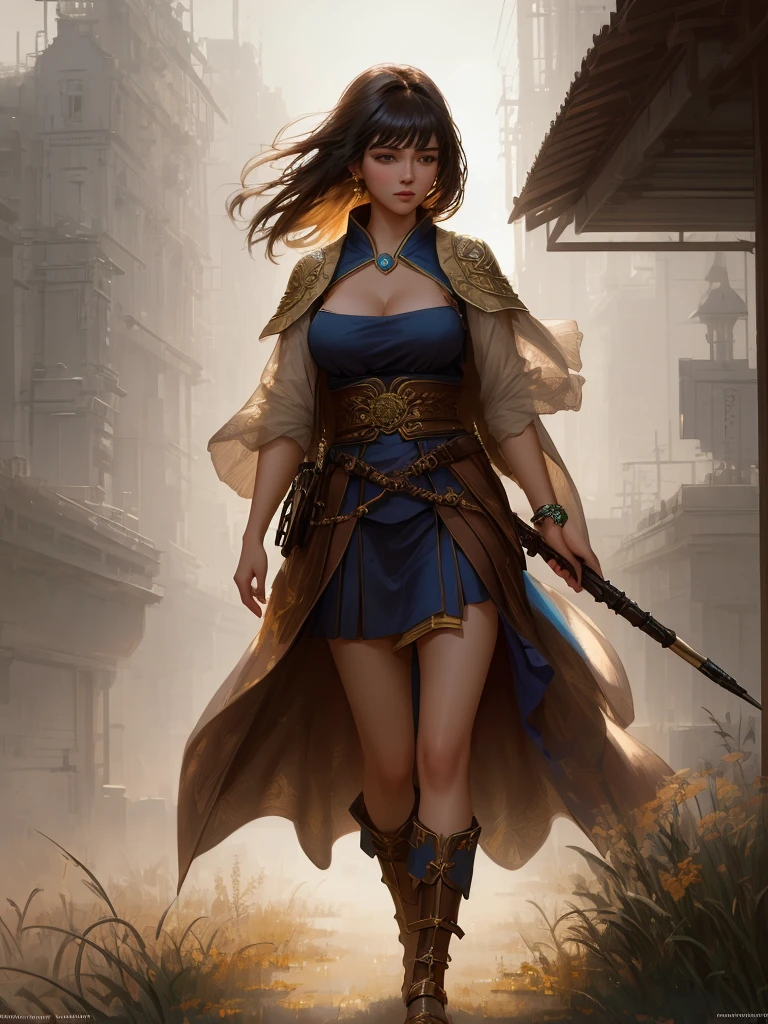 modelshoot style, (extremely detailed CG unity 8k wallpaper), full shot body photo of the most beautiful artwork in the world, stunningly beautiful photo realistic cute young lady in most urban outfit, big breast, professional majestic oil painting by Ed Blinkey, Atey Ghailan, Studio Ghibli, by Jeremy Mann, Greg Manchess, Antonio Moro, trending on ArtStation, trending on CGSociety, Intricate, High Detail, Sharp focus, dramatic, photorealistic painting art by midjourney and greg rutkowski