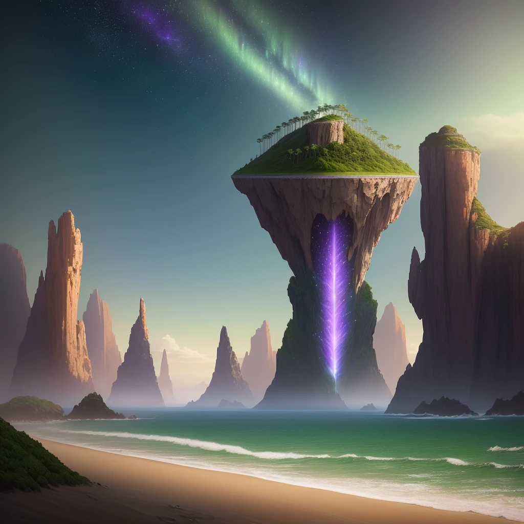 distant land, hyperdetailed technical precision, light, darkness, stars in the sky, appearances of wind breezes, rays of light, crystalline green sand, green sand, very green sand, green sand, high resolution, high details,detailed full-color, realistic and natural, HDR, purple sky, cycle of hyperglittering, matte painting, trending on artstation,realistic surrealism, high quality,artstation,lsd,dmt,8k