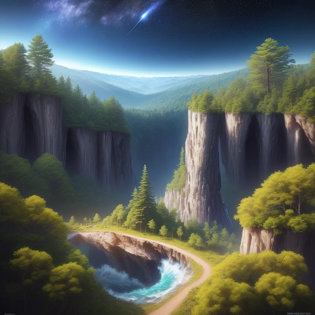 distant earth, hyper-detailed technical precision, light, dark, stars in the sky, wind breeze appearances, light rays, forests, trees, high resolution, high details, detailed colors, realistic and natural, HDR, blue sky hyperbright cycle, matte painting, artistic station scene, realistic surrealism, ultra wide angle, detailed textures, brazilian city with norwegian city with china city, high quality, lsd, dmt, 8k