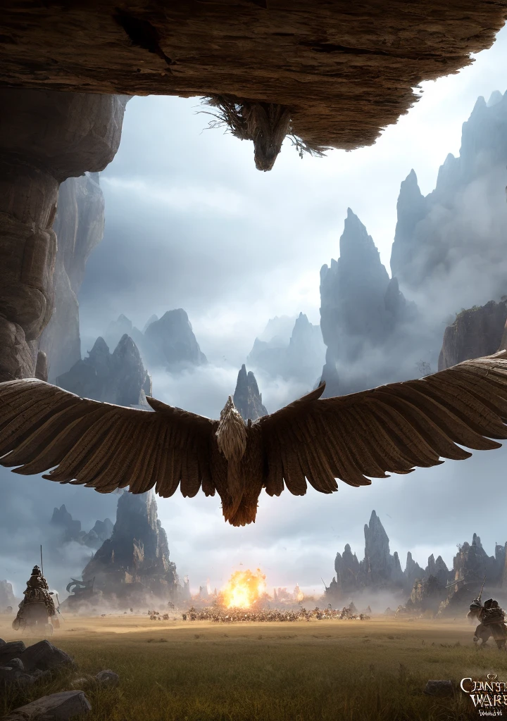 fantasy war, cinematic scene, highly detailed, 1 dragon