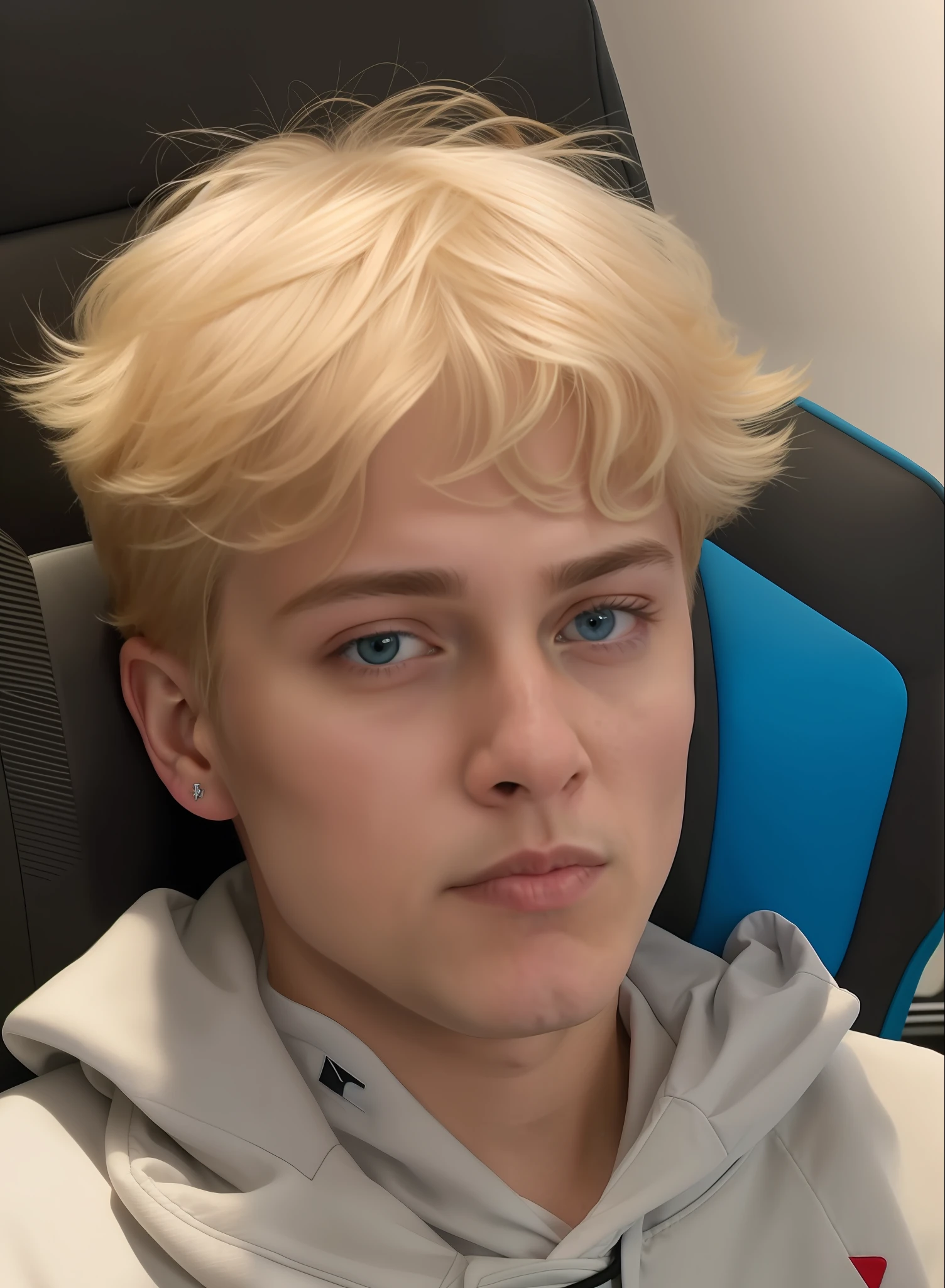 (blond boy with blue eyes sitting in a chair with a remote control, twitch streamer / gamer ludwig, taken in the early 2020s, bladee from drain gang, profile picture 1024px, young blonde boy fantasy thief, headshot profile picture, serious face, tommy 1 6 years old, jesper esjing, aged 13, twitch streamer) laying in bed with Joe Biden