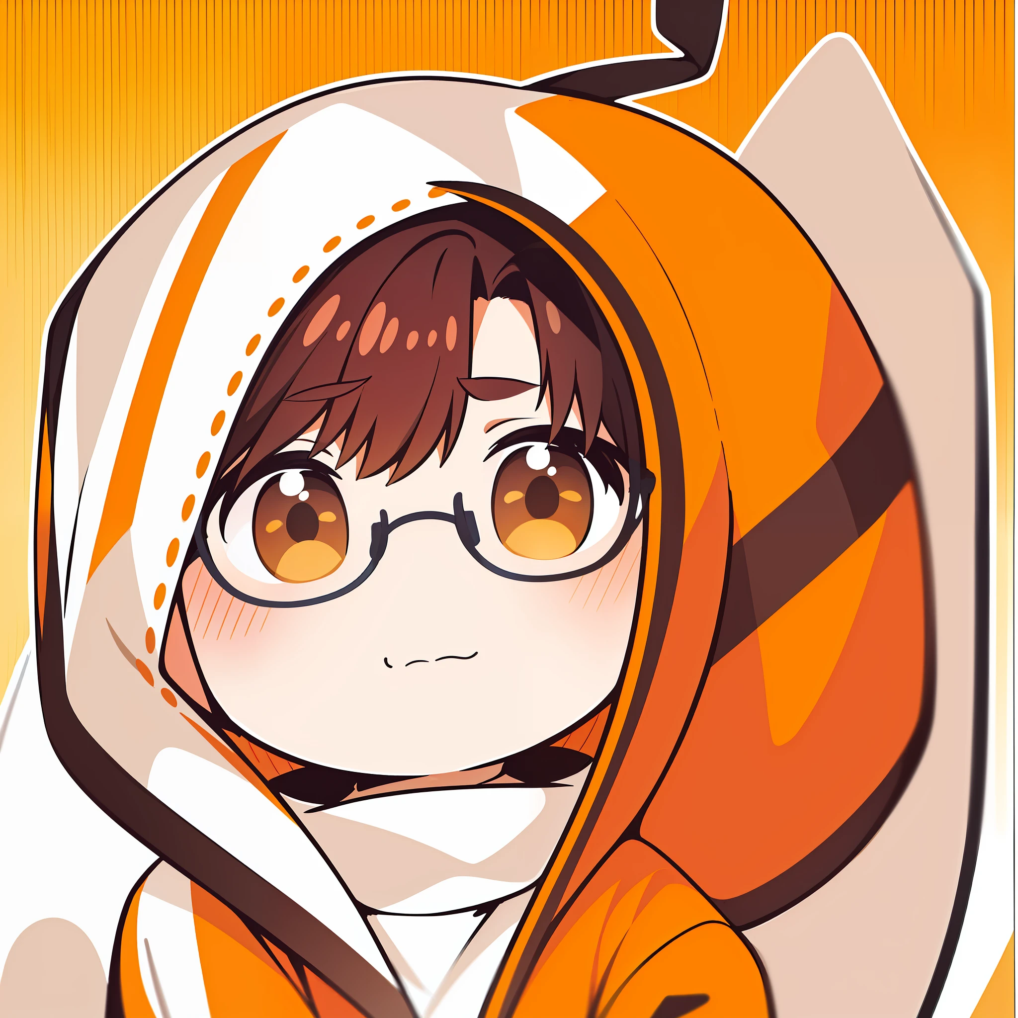 (Chibi Master: 1.2, Ultra Detailed Details: 1.2, Better Shadows, Animated Style: 1.2, Soft Lighting Style, Simple Drawing Style, Unique Character Drawing Style, Monochrome Drawing Style: 0.9) [(1man) , (dark brown hair: 1.1), (brown eyes: 1.1), (yellow jacket: 1.1), (blush: 1.1), minimalist, (short hair: 1.1), (full thick-rimmed glasses: 1.1), closed mouth , unblur