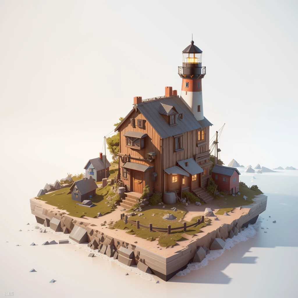 there is a small house on a small island with a lighthouse, stylized 3d render, 3 d render stylized, stylized as a 3d render, rolands zilvinskis 3d render art, polycount contest winner, in the art style of filip hodas, 3 d low poly render, 3d low poly render, daily render