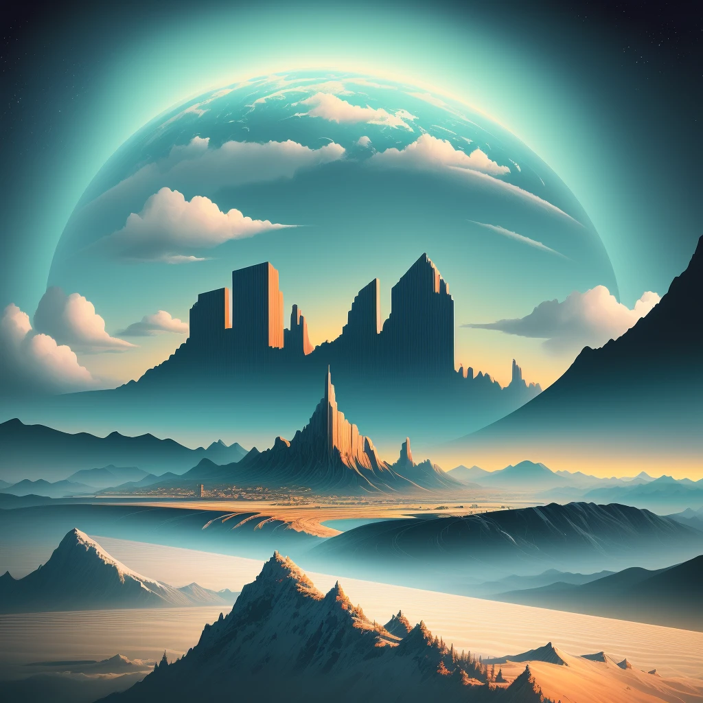 illustration, trending  RetroFuturismAI  landscape