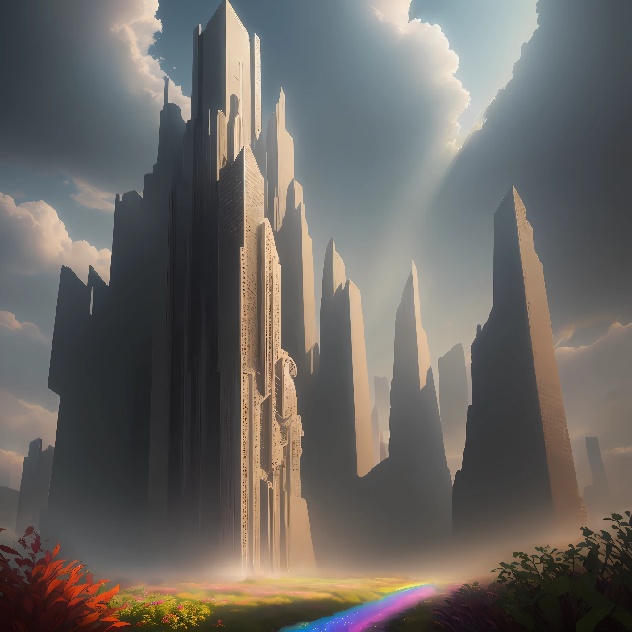 glittering Vibrant colored rainbow road, hyper-detailed technical precision, light, dark, wind breeze appearances, light rays, high resolution, high details, detailed colors, realistic and natural, HDR, scene art, realistic surrealism, detailed textures, high quality, ??? , dmt, 8k