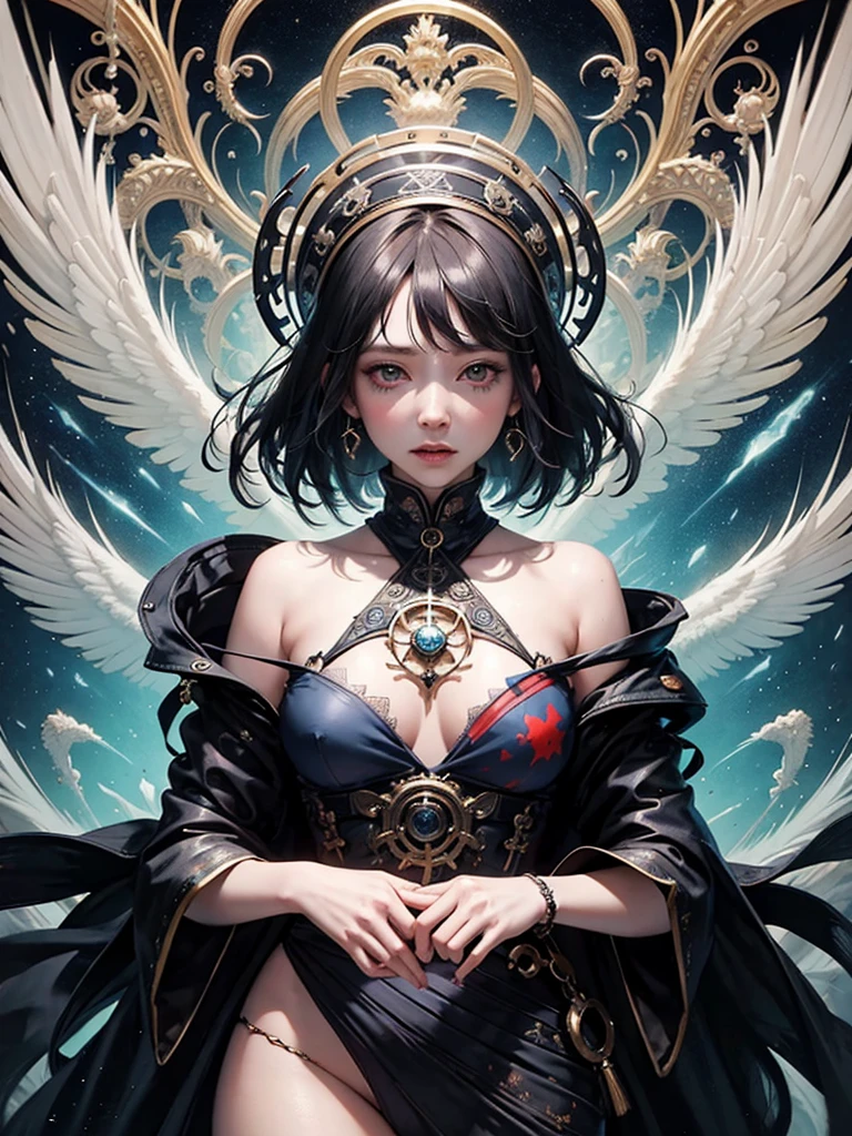 official art, unity 8k wallpaper, ultra detailed, beautiful and aesthetic, masterpiece, best quality, (zentangle, mandala, tangle, entangle), (fractal art:1.3) , 1girl, extremely detailed, dynamic angle, cowboyshot, the most beautiful form of chaos & chaotic, elegant, a brutalist designed, vivid colours, romanticism, by james jean, roby dwi antono, ross tran, francis bacon, michal mraz, adrian ghenie, petra cortright, gerhard richter, takato yamamoto, ashley wood, atmospheric, ecstasy of musical notes, streaming musical notes visible
