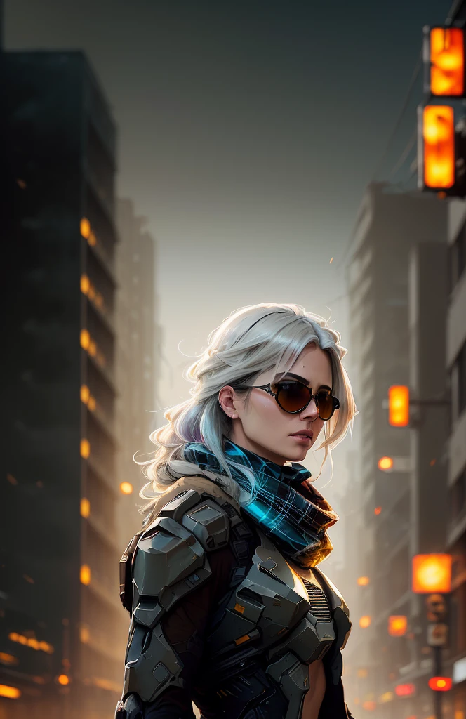 (dark shot:1.1), epic realistic, portrait of halo, sunglasses, blue eyes, tartan scarf, white hair by atey ghailan, by greg rutkowski, by greg tocchini, by james gilleard, by joe fenton, by kaethe butcher, gradient yellow, black, brown and magenta color scheme, grunge aesthetic!!! graffiti tag wall background, art by greg rutkowski and artgerm, soft cinematic light, adobe lightroom, photolab, hdr, intricate, highly detailed, (depth of field:1.4), faded, (neutral colors:1.2), (hdr:1.4), (muted colors:1.2), hyperdetailed, (artstation:1.4), cinematic, warm lights, dramatic light, (intricate details:1.1), complex background, (rutkowski:0.66), (teal and orange:0.4)