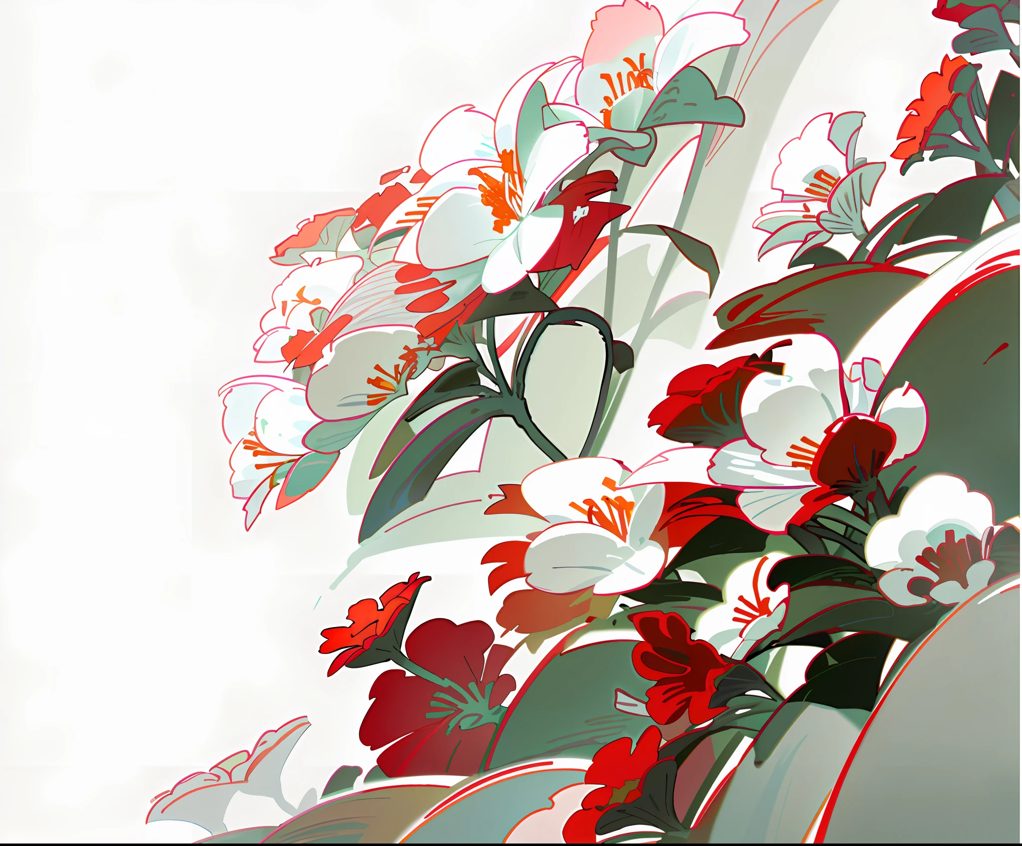 a white and red flower border with a white background, celestial red flowers vibe, white border and background, red and white flowers, fine background proportionate, extremely high resolution, background image, plain background, flower background, isolated background, flowers in background, high definition background, flowers background, large white border, red and white color theme, red flowers, detailed background