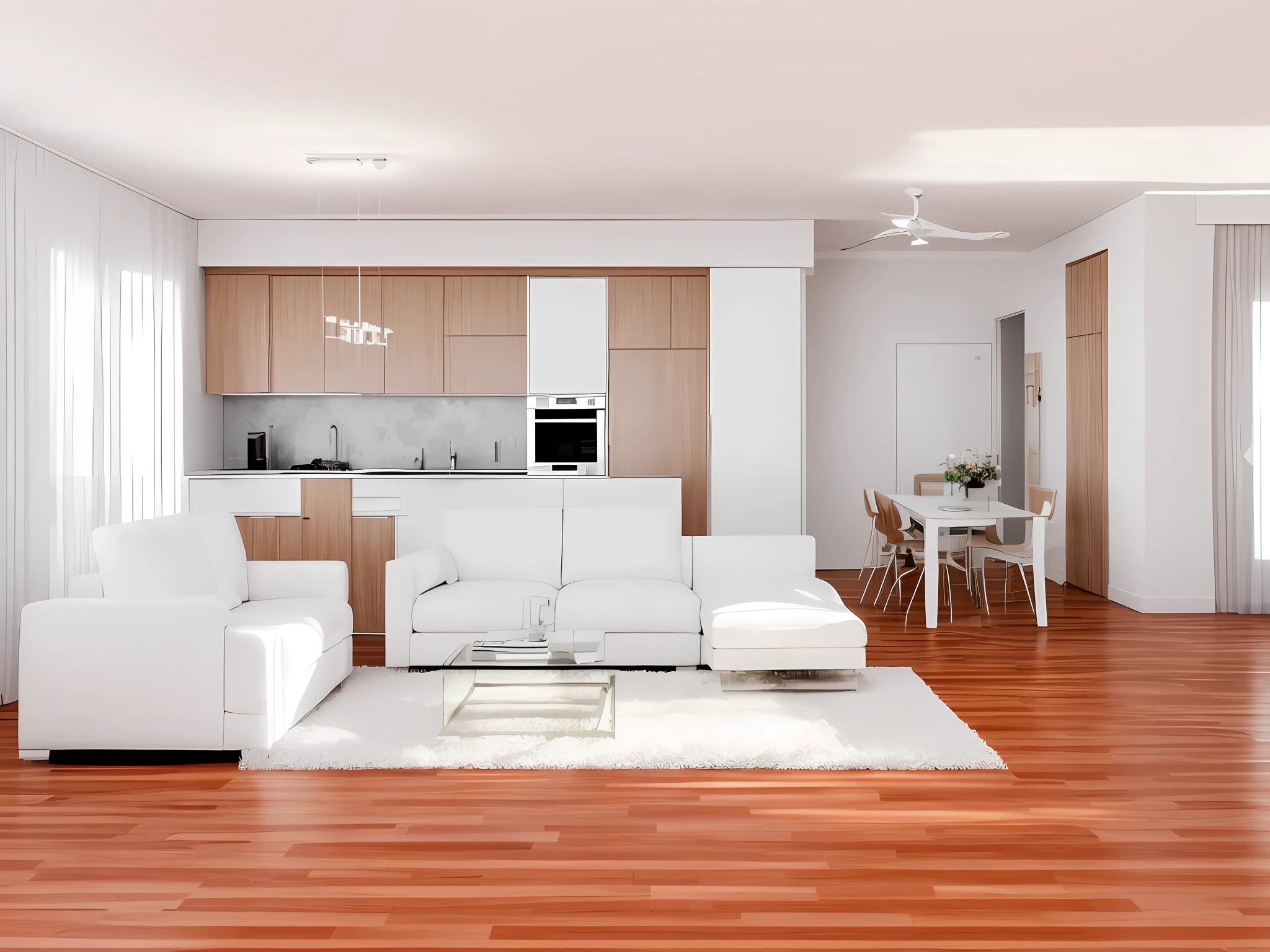 Beautiful modern living room beside Red ACRYLIC kitchen cabinet,White sofa,with minimal pictures on the wall, linen curtain beside the class window, Black coffee table, modern wood,ceiling with magnetic emissive lighting, white fabric PRB textures, Wood floor PRB texture, indoor 16k HDRi, lens flare ceiling lighting, very clean atmosphere(masterpiece),(high quality),real,(realistic)super detailed, (full detail),(4k),8k, interior living room,room white,Clear atmospheres,clean air,no fog,clean,clear,indoor lighting,ceiling lighting lens flare, no water mark,no letters,Realistic,Relaistic,clean,bright indoor lighting