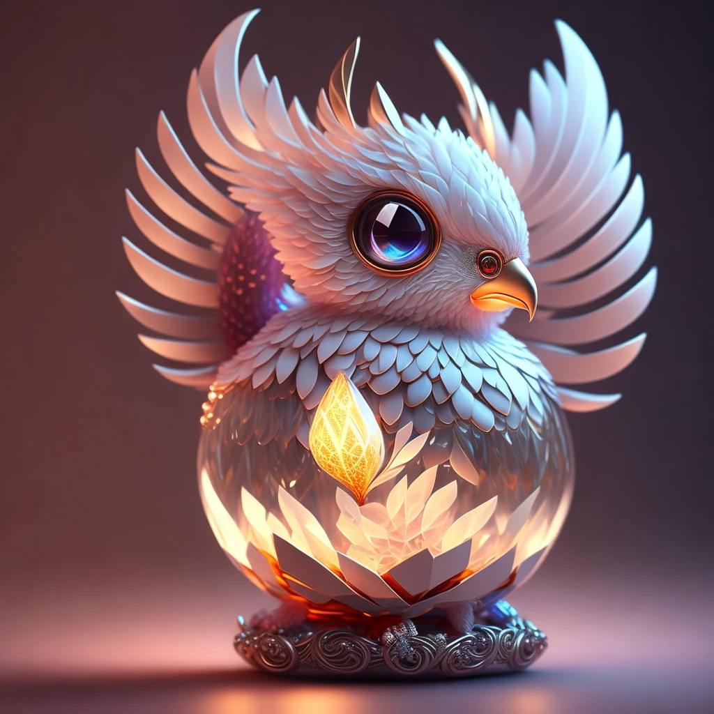 A cute adorable baby phoenix made of crystal ball with low poly eye's highly detailed intricated concept art trending artstation 8k