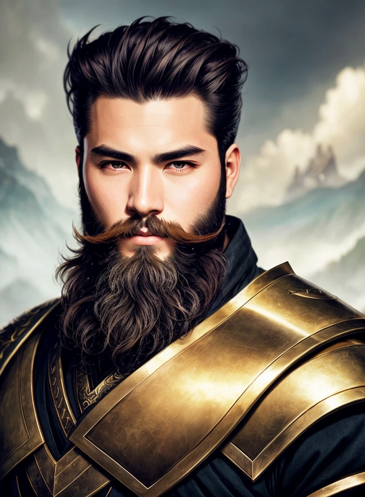 man with beard, epic rpg portrait, inspired by Li Kan, male fantasy portrait, rpg portrait concept art, male paladin, fantasy concept art portrait, epic portrait illustration, inspired by Huang Shen, detailed character portrait, a human paladin, g liulian art style, black armor