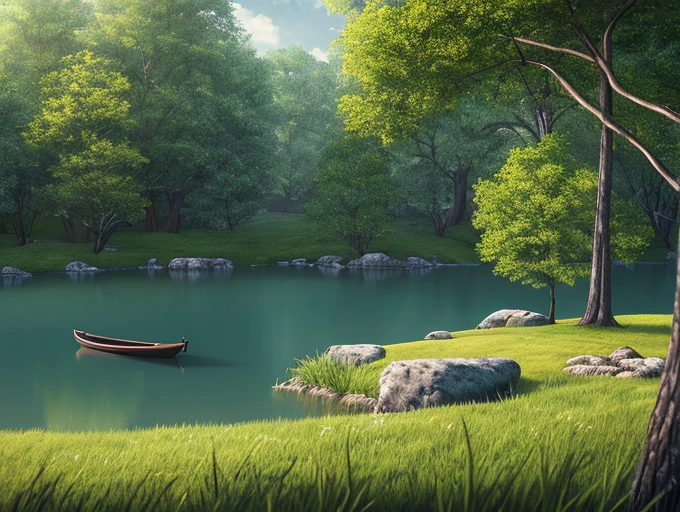A peaceful place, very pleasant, aesthetic, calm, scenic. photorealistic, 8k uhd, studio quality, ultra realistic, max detail, massive scale, post-processing, realistic, photorealism, photoshop, photography, detailed, cinematic lighting, landscape, panoramic, landscape, raytracing, cinema4d