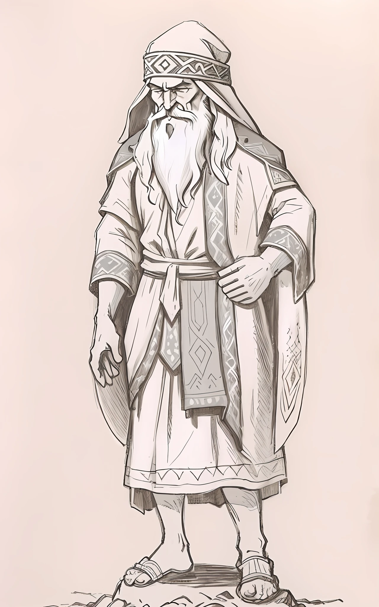 Old Slavic magician, druid, long beard, ancient slavic folk clothing, Nicholas Roerich