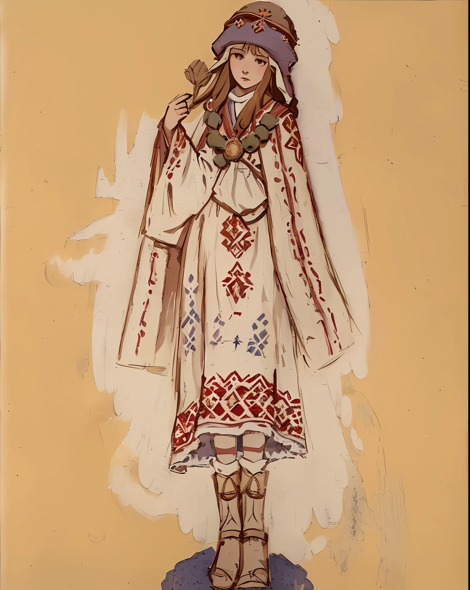 Young Slavic girl, druid, ((ancient slavic folk clothing)), Nicholas Roerich, Russian fairy tale, fantasy
