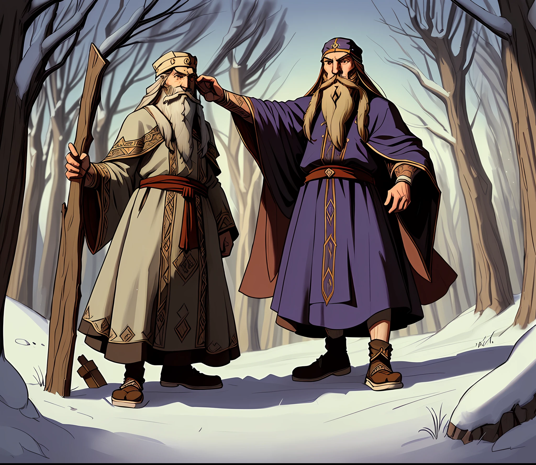 Old Slavic magician, druid, ((very long beard to the knees)), ((ancient slavic folk clothing)), Nicholas Roerich, Russian fairy tale, fantasy