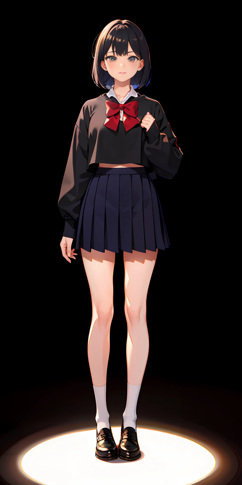 upper body, 1girl, matching shoes, matching socks, medium breasts, stand, standing, space backdrop, bob hair, high school uniform,