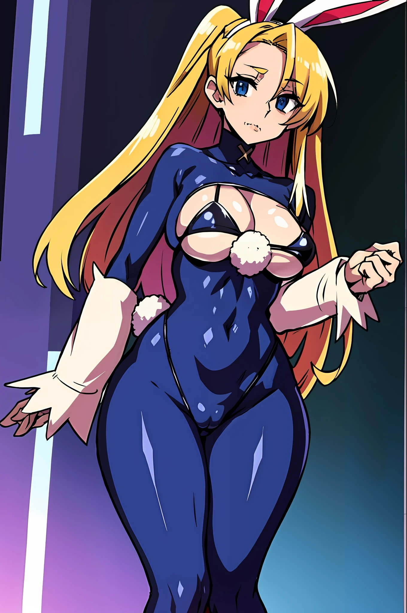 bunny suit, wearing a bunny suit, realistic bikini, pointy bunny ears, latex shiny, large hips, realistic - anime