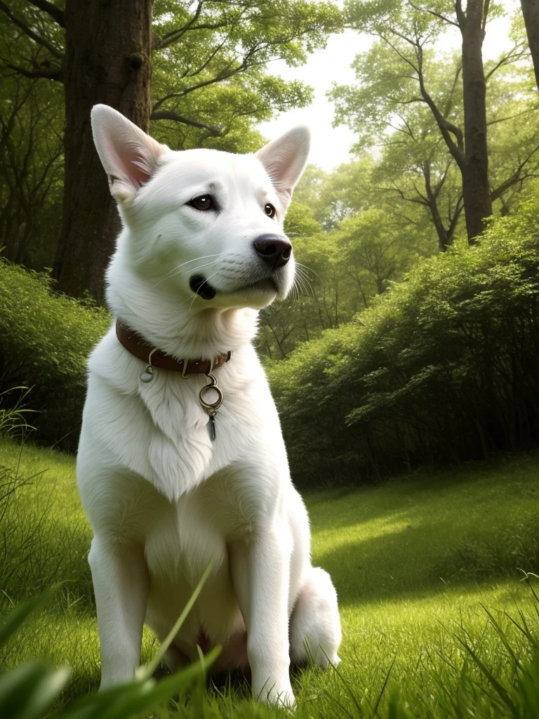 &quot;(Extremely Detailed), Highest Quality, Masterpiece, Portrait of a Dog in an Enchanted Forest, Sharpest Details, Beautiful Lighting, Bright Reflections, Depth of Field, Dense Foliage, Lush Grass, Ambient Light.&quot; (注意：这里的零件名词类别是葡萄牙语）