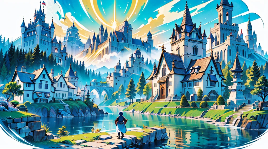 (Best Quality: 0.8), Perfect Anime Illustration, An Ancient Legendary Fantasy Kingdom Full of People and Merchants, Capital of Magic and Gods, Ultra Detailed and Abundant in Riches, Full of Power and Houses