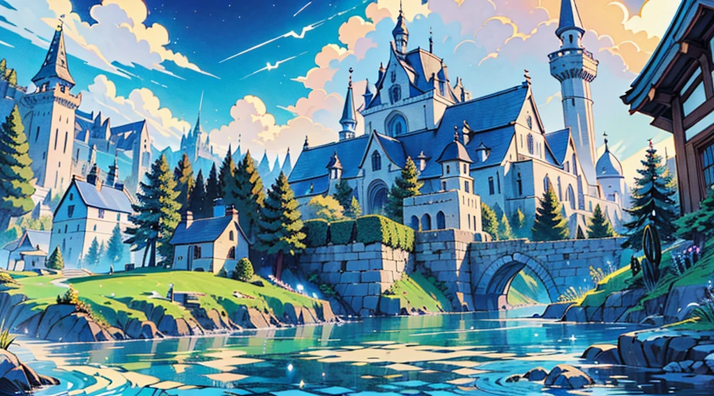 (Best Quality: 0.8), Perfect Anime Illustration, An Ancient Legendary Fantasy Kingdom Full of People and Merchants, Capital of Magic and Gods, Ultra Detailed and Abundant in Riches, Full of Power and Houses