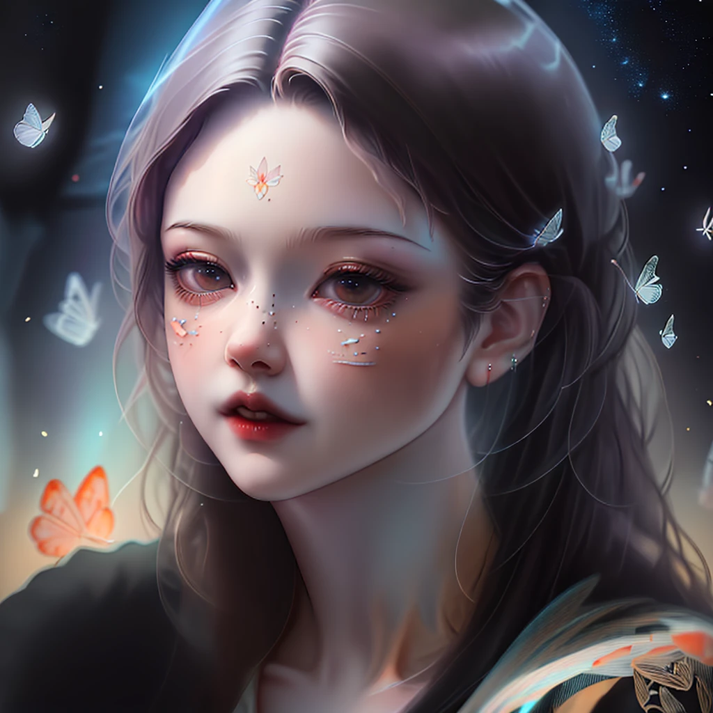 Layered transparency inside human head with butterflies in only brain mix, beautifully detailed and intricate crazy detailed octane render trending on art station, 8k art photography, realistic, centered, symmetrical, painted, intricate, volumetric lighting, beautiful, rich dark masterpiece, sharp focus, ultra detailed, style of dan mumford and marc simonetti, astrophotography