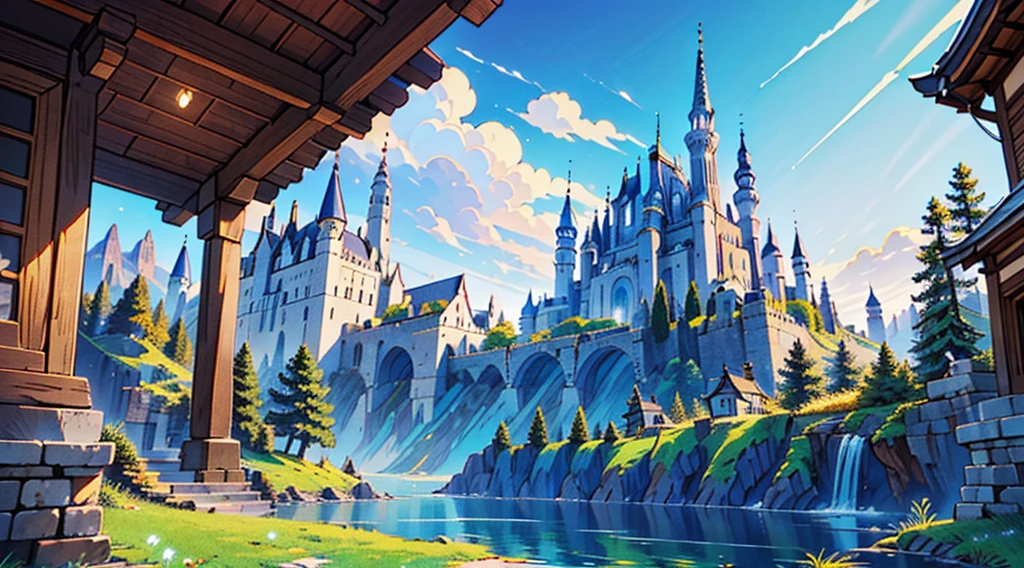 (Best Quality: 0.8), Perfect Anime Illustration, An Ancient Legendary Fantasy Kingdom Full of People and Merchants, Capital of Magic and Gods, Ultra Detailed and Abundant in Riches, Full of Power and Houses