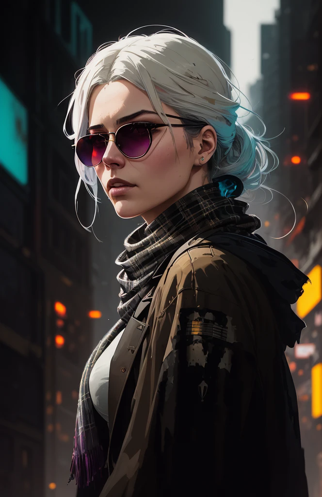 (dark shot:1.1), epic realistic, portrait of halo, sunglasses, blue eyes, tartan scarf, white hair by atey ghailan, by greg rutkowski, by greg tocchini, by james gilleard, by joe fenton, by kaethe butcher, gradient yellow, black, brown and magenta color scheme, grunge aesthetic!!! graffiti tag wall background, art by greg rutkowski and artgerm, soft cinematic light, adobe lightroom, photolab, hdr, intricate, highly detailed, (depth of field:1.4), faded, (neutral colors:1.2), (hdr:1.4), (muted colors:1.2), hyperdetailed, (artstation:1.4), cinematic, warm lights, dramatic light, (intricate details:1.1), complex background, (rutkowski:0.66), (teal and orange:0.4)