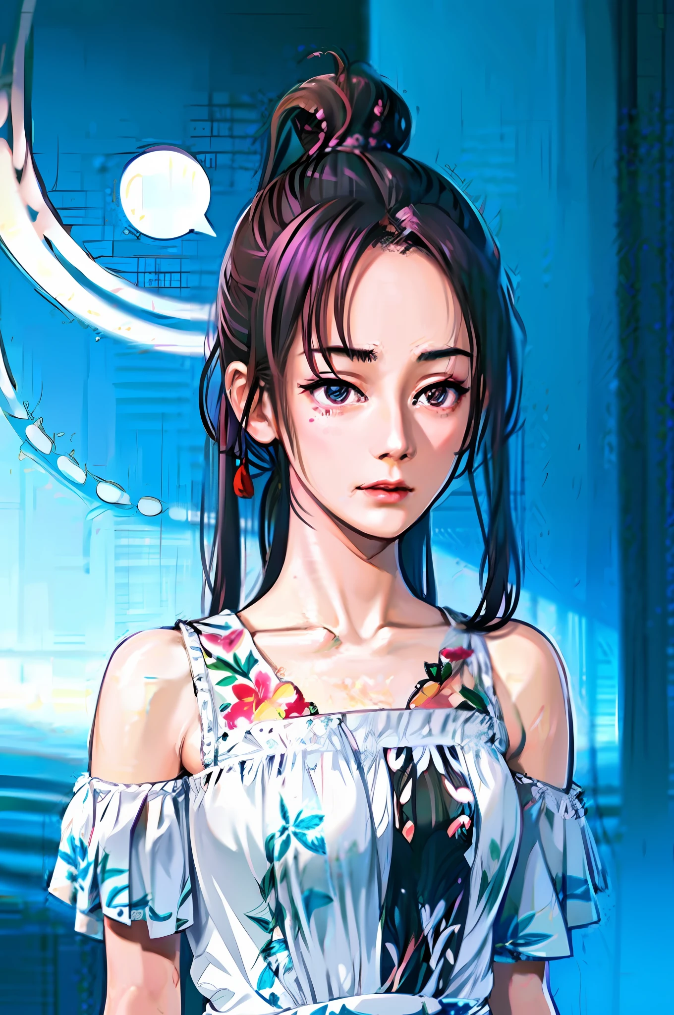 Gentle and charming Chinese beautiful woman, half-length photo, delicate and sexy collarbone, charming oval face, double eyelids, vivid peach blossom eyes, pink lips, small nose, bare shoulders, focused face, face close-up, ultra-high-definition, Super details, elegant standing posture, ultra-thin light-transmitting wet yarn