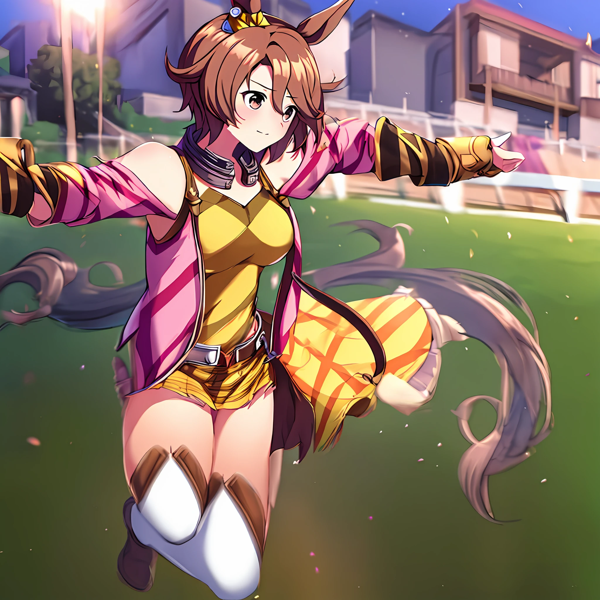 masterpiece, top quality, ultra-definition, narita taishin, racing suit, one girl, solo, outdoor