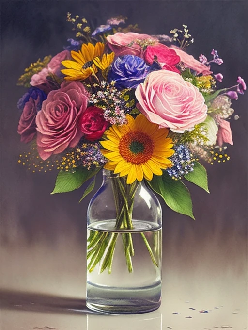 A bottle decorated with colorful flowers, trending on artstation, sharp focus, studio photo, intricate details, highly detailed, trending on artstation, sharp focus, studio photo, intricate details, highly detailed, by greg rutkowski, kids story book style, muted colors, watercolor style, kids story book style, muted colors, watercolor style