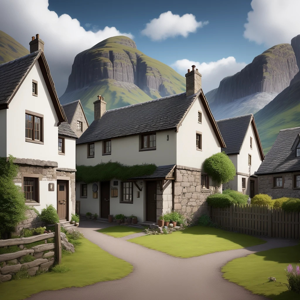 20 old milf , village, scottish ethnicity, full color, full detail, portrait photo, shadows, lights, lands, 8k, HDR, anime style, full reality