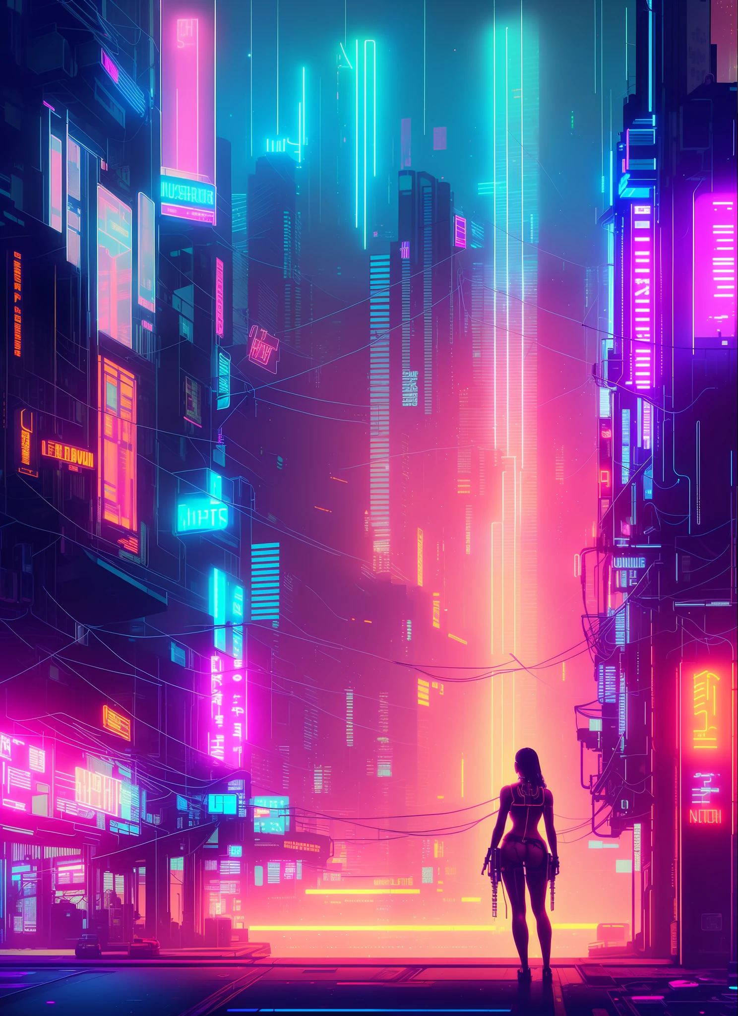 (an artistic photograph of a cyberpunk prostitute),full body shot, centered, (extremely detailed:1.2), (intricate neon slums in the background:1.1), hyper-detailed, (soft lighting:1.2), high resolution, filmic grain.