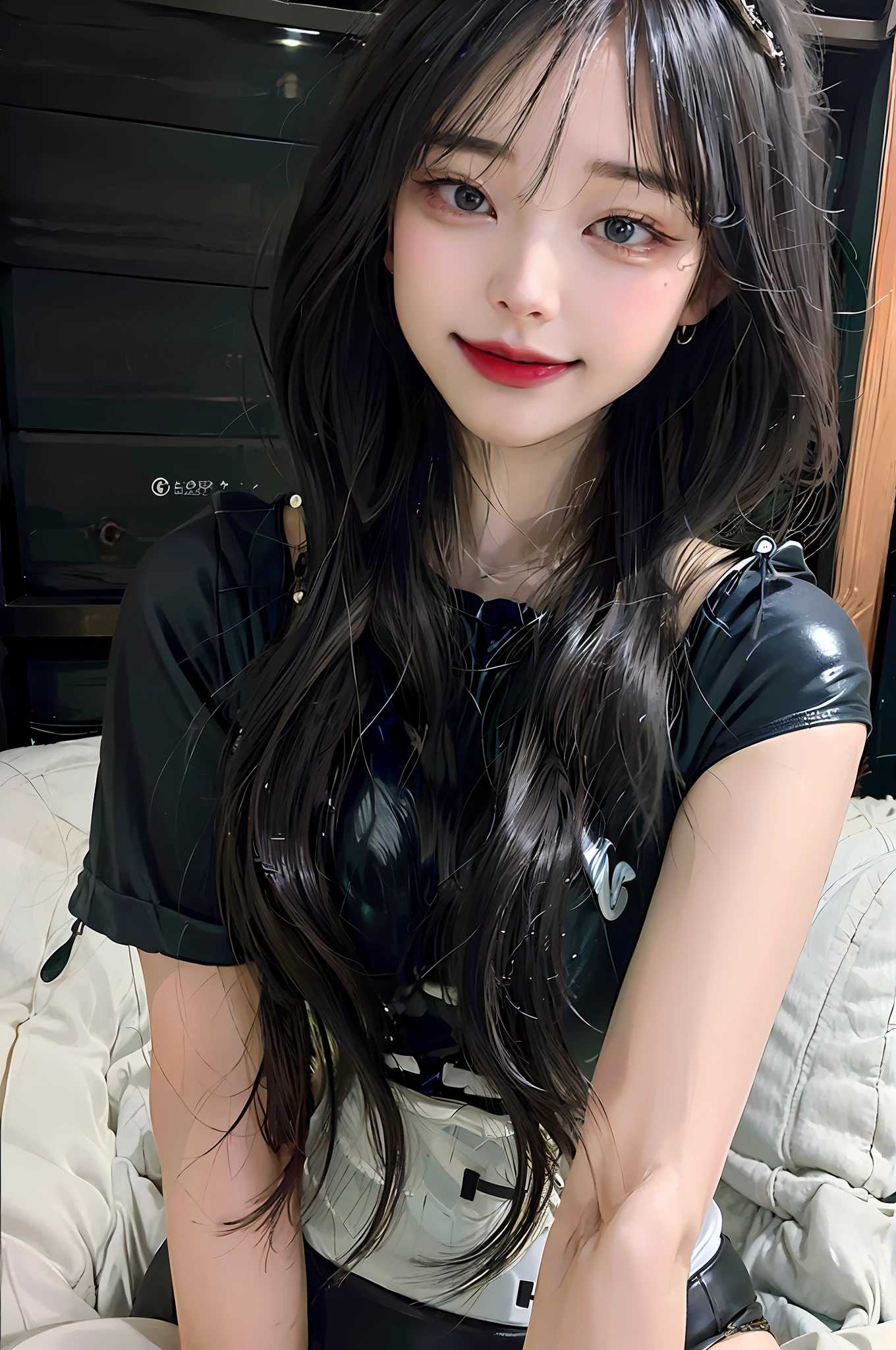 (Highly detailed CG unity 8k wallpaper), (Masterpiece), (Highest quality), (Portrait), (Highest illustration), (Highest shadow), (Realistic:1.4), 1girl on street, Kpop idol, ((Very over Size sweater, button sweater, open sweater), (gray hair: 1.1), collarbone, (middle chest: 1.3), viewer, smile, full body, (latex clothes, latex stockings, coquettish smile, clothes smooth texture) ,{latex swimsuit},