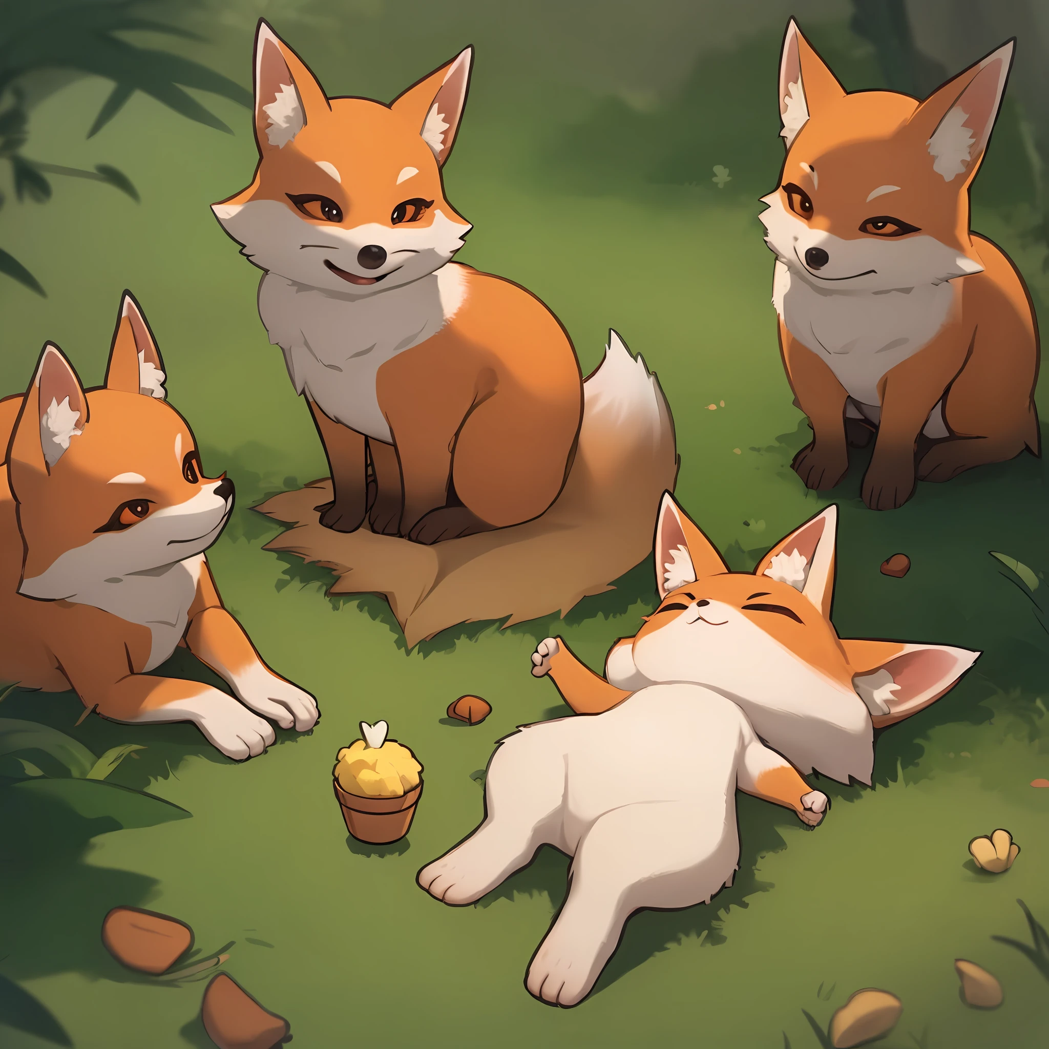 best quality,forest animal,1fox,food,small,cute,creature,