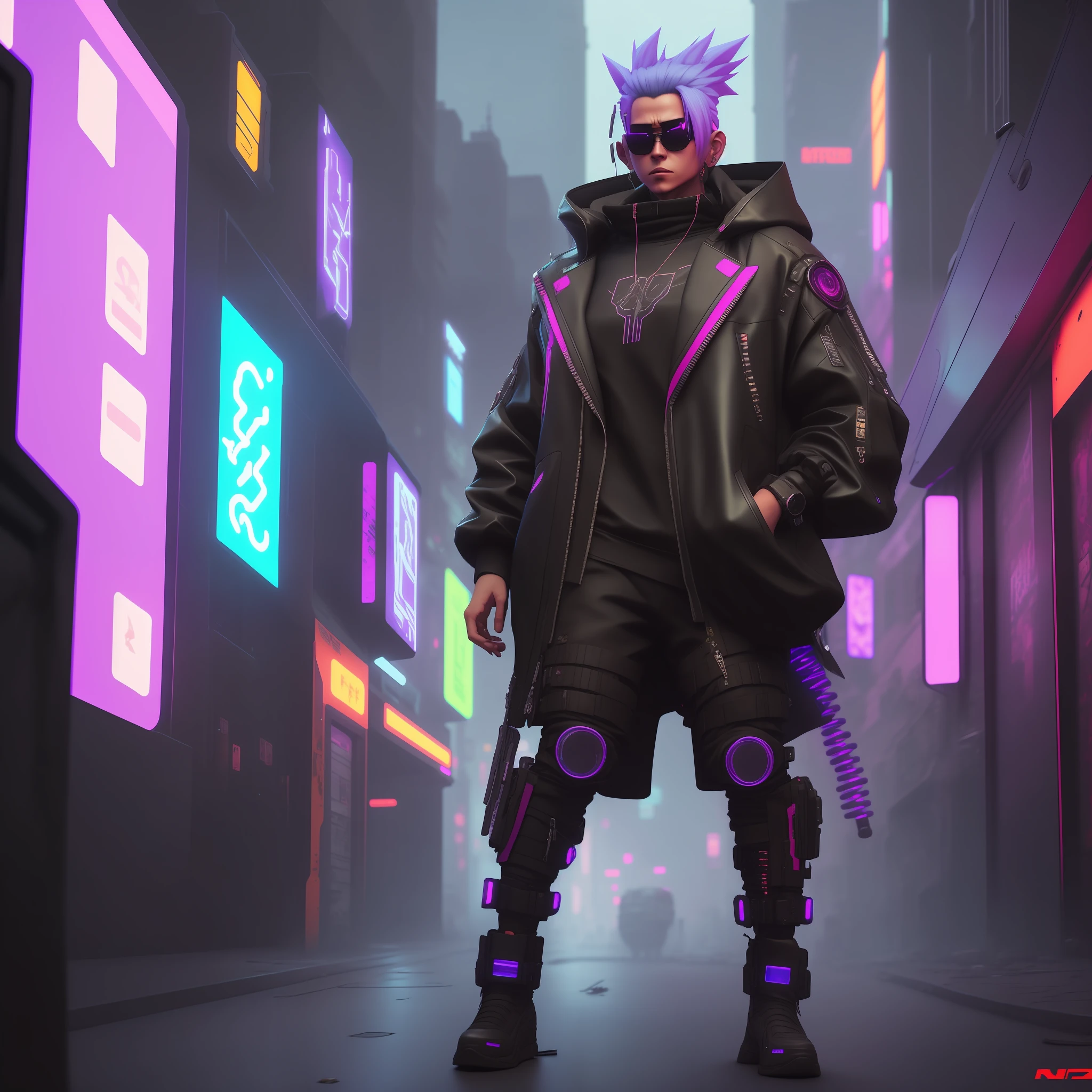 anime character in a futuristic city street with neon signs, cyberpunk street goon, cyberpunk dude, in cyberpunk city, cyberpunk character, cyberpunk hero, in cyberpunk style, hero pose colorful city lighting, cyberpunk street, digital cyberpunk anime art, cyberpunk character art, cyberpunk art style, has cyberpunk style, cyberpunk character design, in a cyberpunk city, cyberpunk vibe, hyper-realistic cyberpunk style