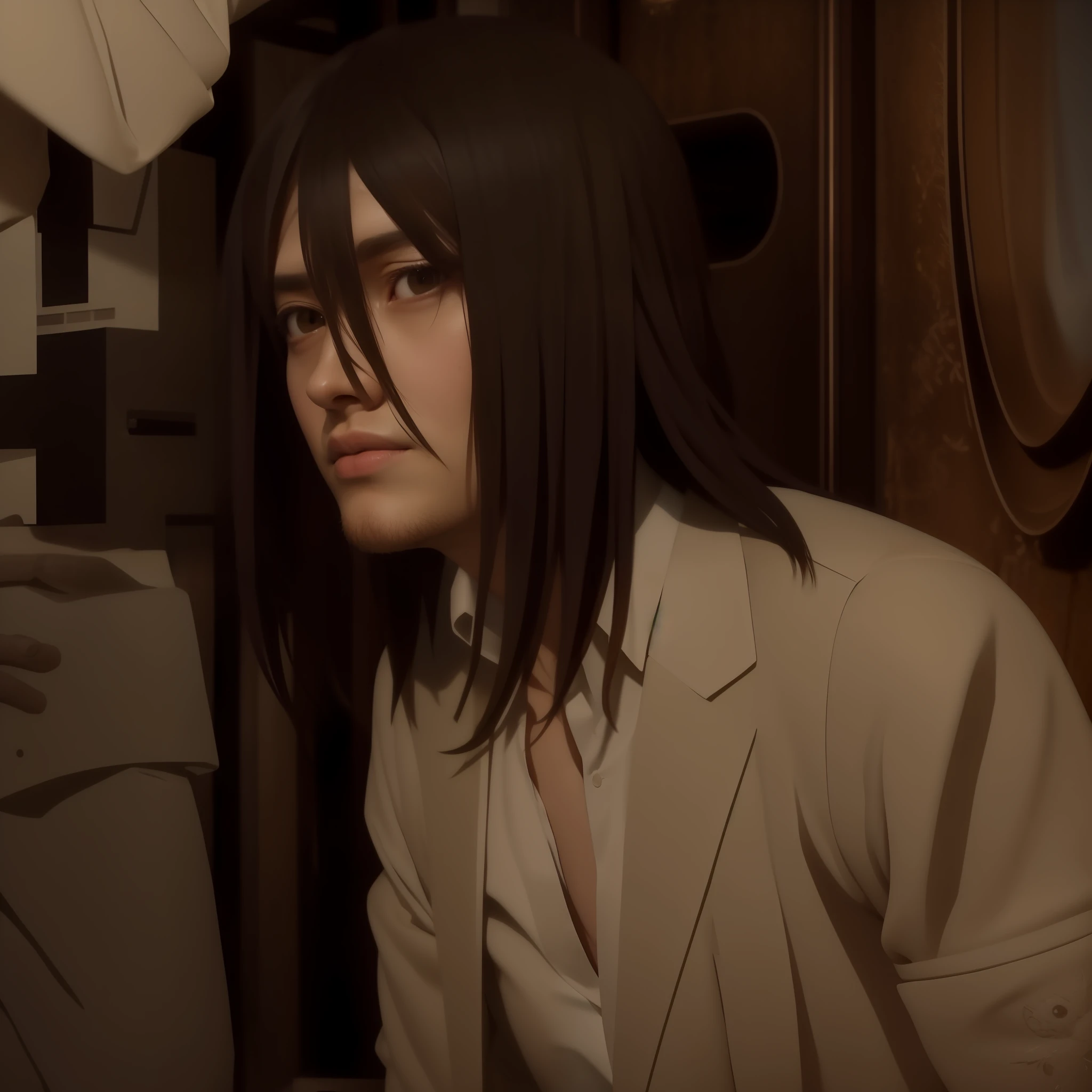 best quality, masterpiece, (realistic: 1.2), 1 man, Eren Jaeger, real life, live action