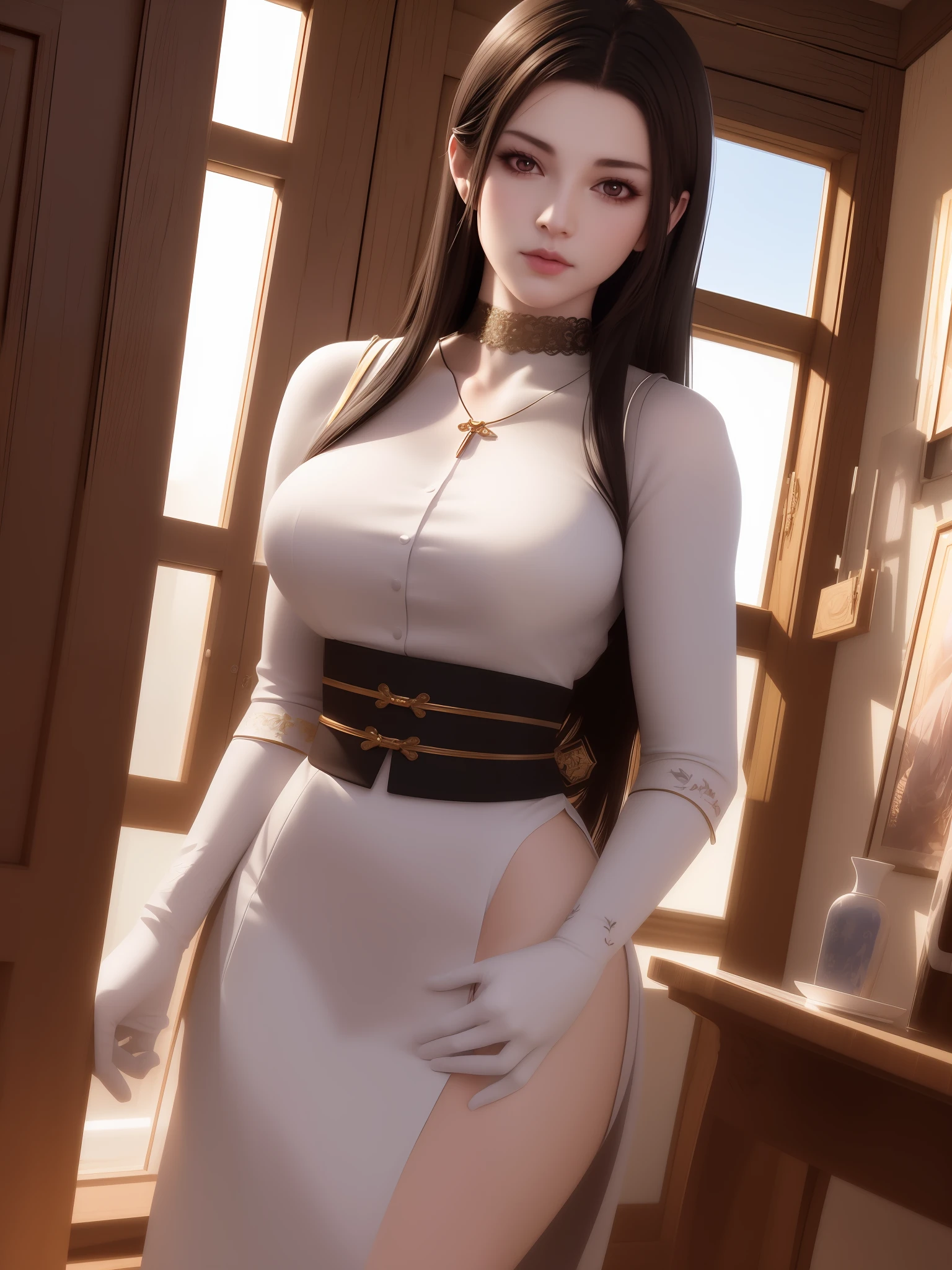 There is a woman in a white maid outfit, anime girl, gorgeous maid, beautiful anime woman, guweiz style artwork, trending on cgstation, super realistic pictures, [4k digital art]!!, realistic shadow perfect body , smooth anime CG art, highly detailed characters, 8k high quality detailed art