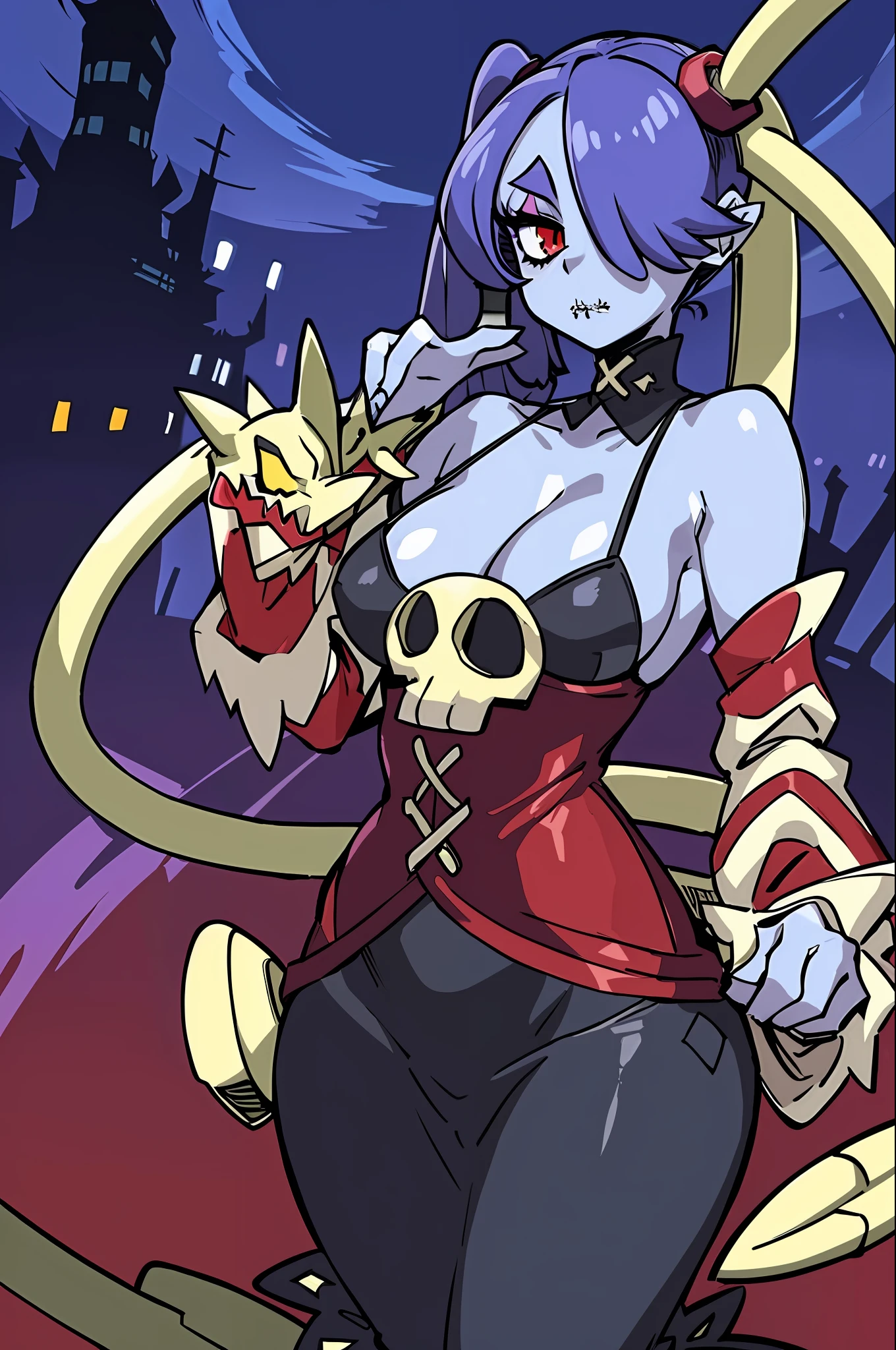 ecchi nsfw,ahegao, ecchi anime style (in lingerie, ecchi anime style, full body art, ecchi style, anime character; full body art, realistic - anime, ecchi, anime arts, seductive anime, high quality, best quality: 1.3)), wavy, 1 , solo, small breasts, looking at viewer, bare shoulders, open sleeves, hair over one eye, red eyes, side ponytail, a ponytail, loose collar, skull, ( (blue skin)), stitches, zombie, striped sleeves, stitched mouth, extremely detailed, highly detailed, perfect face, beauty, perfect eyes, ((skeletal arm, vivid tails, big butt, big lips)), baggy eyes, makeup , big eyelashes, cute, adorable, serious, ((leviathan: 1.3)), full body, (long skirt), in lingerie, ecchi anime style, full body art, ecchi style, anime character; full body art, realistic - anime, ecchi, anime arts, seductive anime girl, beautiful anime woman, ((lolifsw