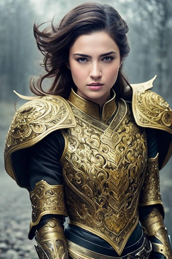 Full Body, Walking Pose, Slow Motion, (Warrior: 1.2) Female Wearing Full Body Multiple Layers (Heavy Metal Armor: 1.2), (White and Yellow Metal Armor, Complex Pattern: 1.2), Gloves, (Very Detailed, Bloom: 1.5), ( Highest quality, Alessandro Casagrande, Greg Rutkowski, Sally Mann, concept art, 4k), (analog:1.2), (high sharpness), (detailed pupils:1.1), (painting:1.1), (digital painting:1.1 ), detailed face and eyes, masterpiece, best quality, (highly detailed photo: 1.1), 8k, photorealistic, (dark hair color, dynamic hairstyle), (pureerosface_v1:0.1), jeremy mann, sandra chevrier, maciej kuciara, sharp , realistic, realistic shadows, (Asian castle background: 1.2), (Michelangelo)