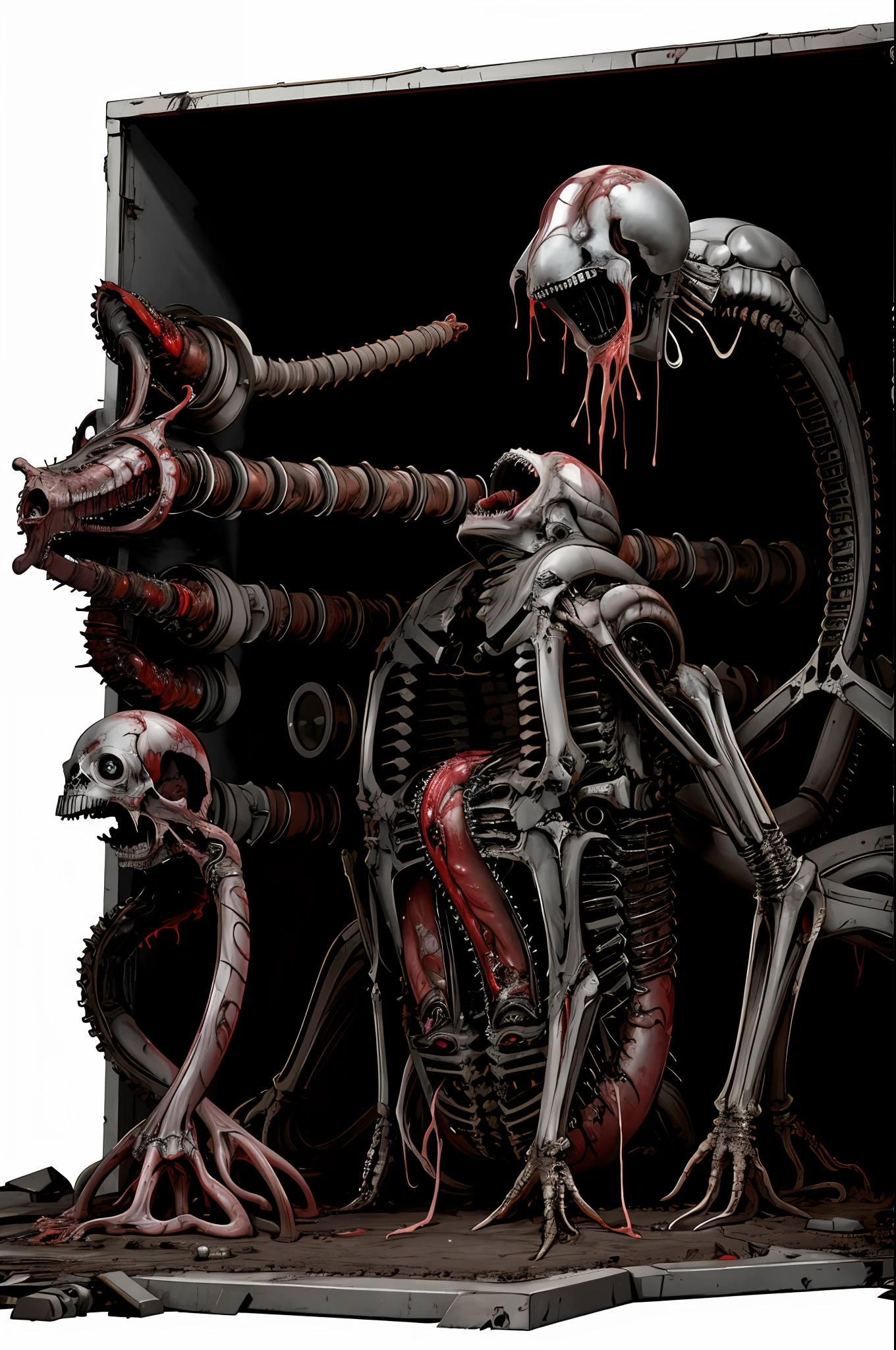 best quality, high_resolution, distinct_image,alien , giger, viscera, post-apocalypse, peeled flesh, guro,broken creature, deadman