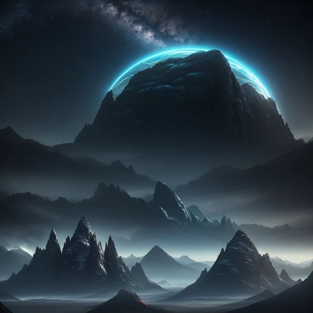 spaceship flying over a mountain with a distant landscape in the background, alien breathtaking landscape, beautiful alien landscape, stunning alien landscape, sci-fi fantasy wallpaper, impressive fantasy landscape, amazing alien landscape, sci-fi fantasy desktop wallpaper, epic dreamlike fantasy landscape, epic beautiful space scifi, alien planet in the sky faraway, an alien landscape view, galactic landscape