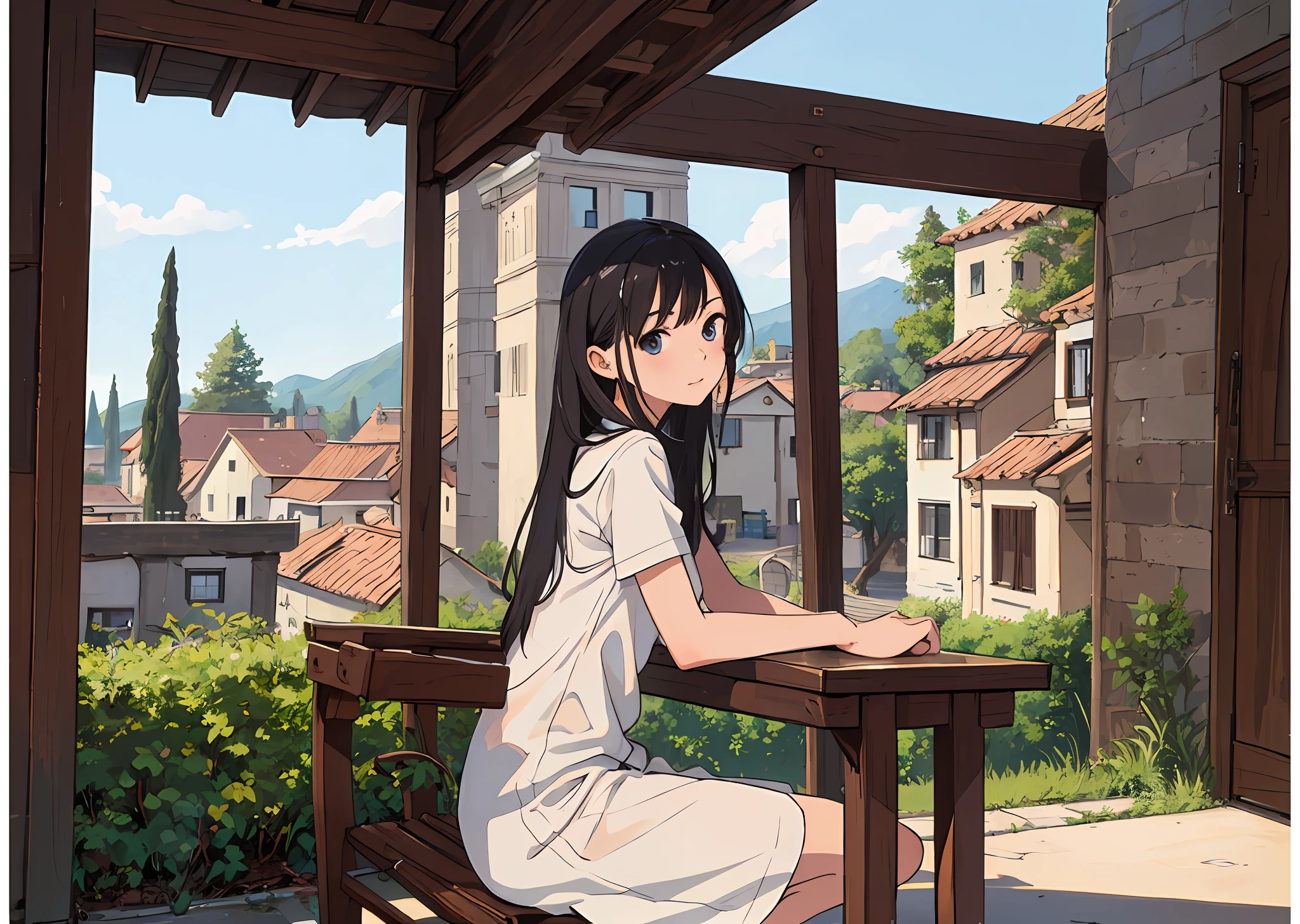 (Masterpiece, the best quality), a girl, a boy, in a villa village