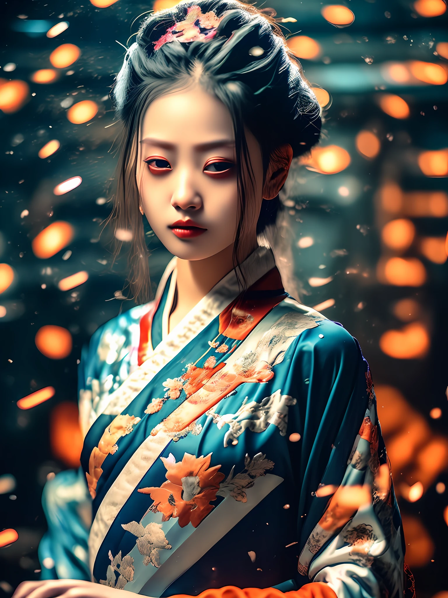 1girl, 8k wallpaper, super detailed, beautiful, best quality, realistic, wuxia 1gir, (zentangle, mandala, tangled, entangled: 0.7) Kitsune witch, fox mask, foxfire spell, fox family, transformation, depth of field , Fantastical Atmosphere, The Most Beautiful Forms of Chaos, Elegance, Brutalist Design Dark Theme, Flower of Death, Flower of Ecstasy