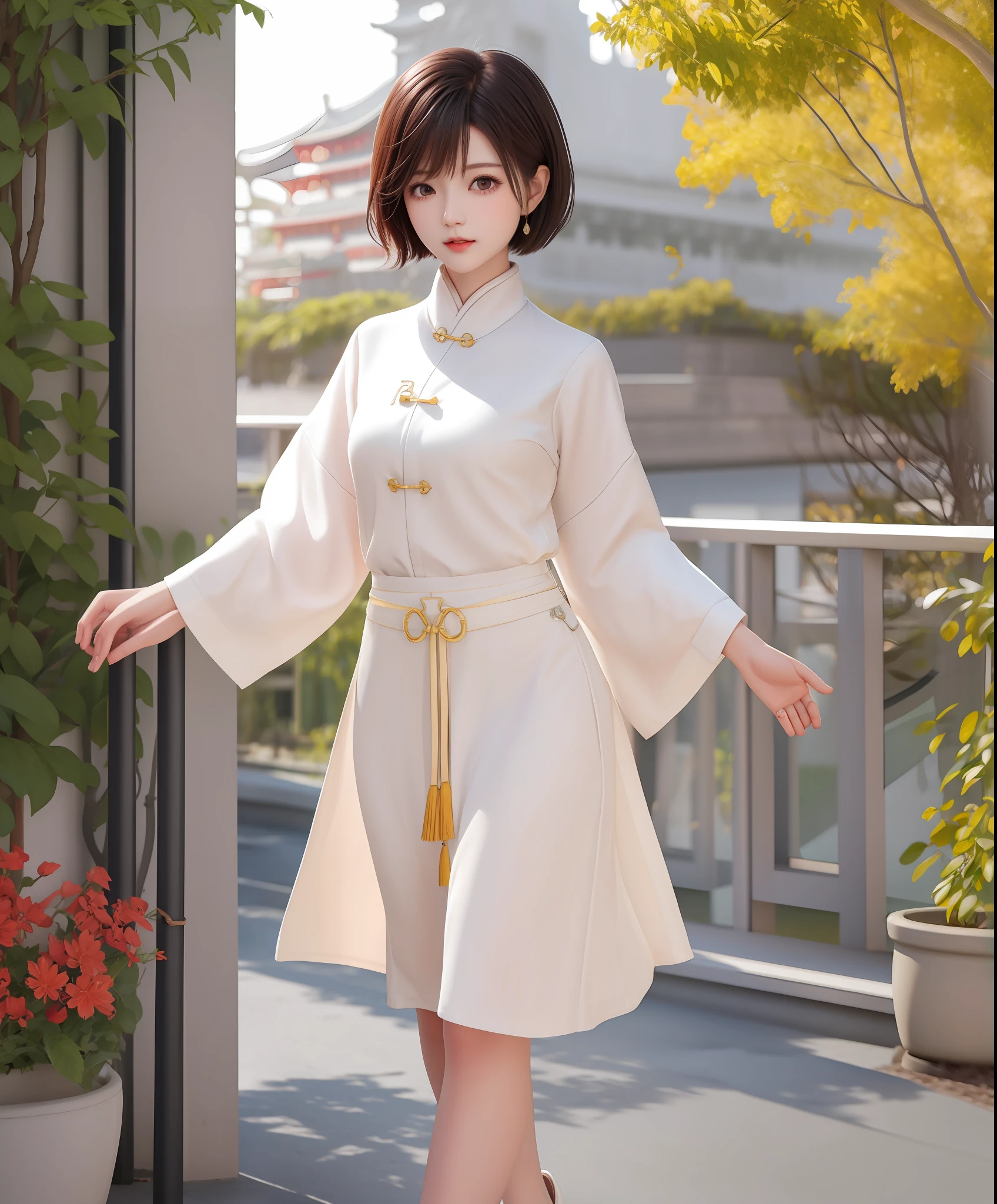 Female, short hair, China, light plain clothing