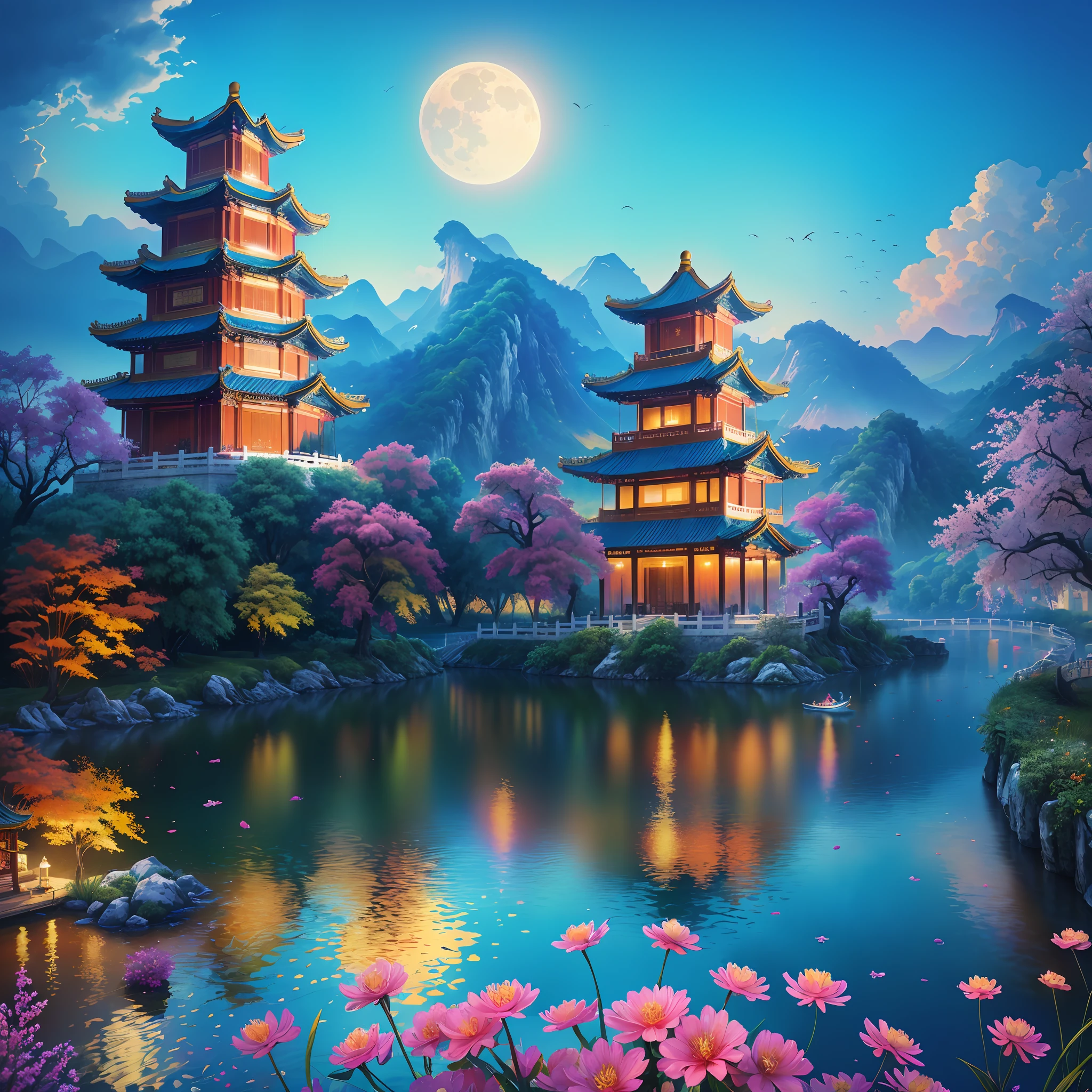 (8k, RAW photo:1.2),best quality, ultra high res,dramatic angle,(fluttered detailed color splashs), (illustration),(((1 girl))),(long hair),(rain:0.9),(hair ornament:1.4),there is an ancient palace beside the girl,(((chinese clothes))),(focus on), color Ink wash painting,(color splashing),colorful splashing,((colorful)),(((cool colors))),(((Tang dinasty)))(sketch:0.8), Masterpiece,best quality, beautifully painted,highly detailed,(denoising:0.6),[splash ink],((ink refraction)), (beautiful detailed sky),moon,highly,detaild,(masterpiece, best quality, extremely detailed CG unity 8k wallpaper,masterpiece, best quality, ultra-detailed),(Lycoris radiata), architecture,
