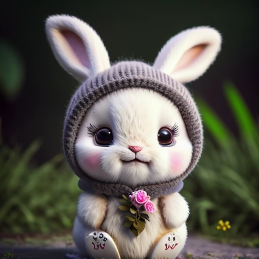 bunny, blur, bunny, flower, nature, no_humans, depth of field, to8contrast style, DARK_Glam, wearing DRK_Glam, deep shadows, (dark: 1.4), (8k, RAW photo, best quality, masterpiece: 1.2)