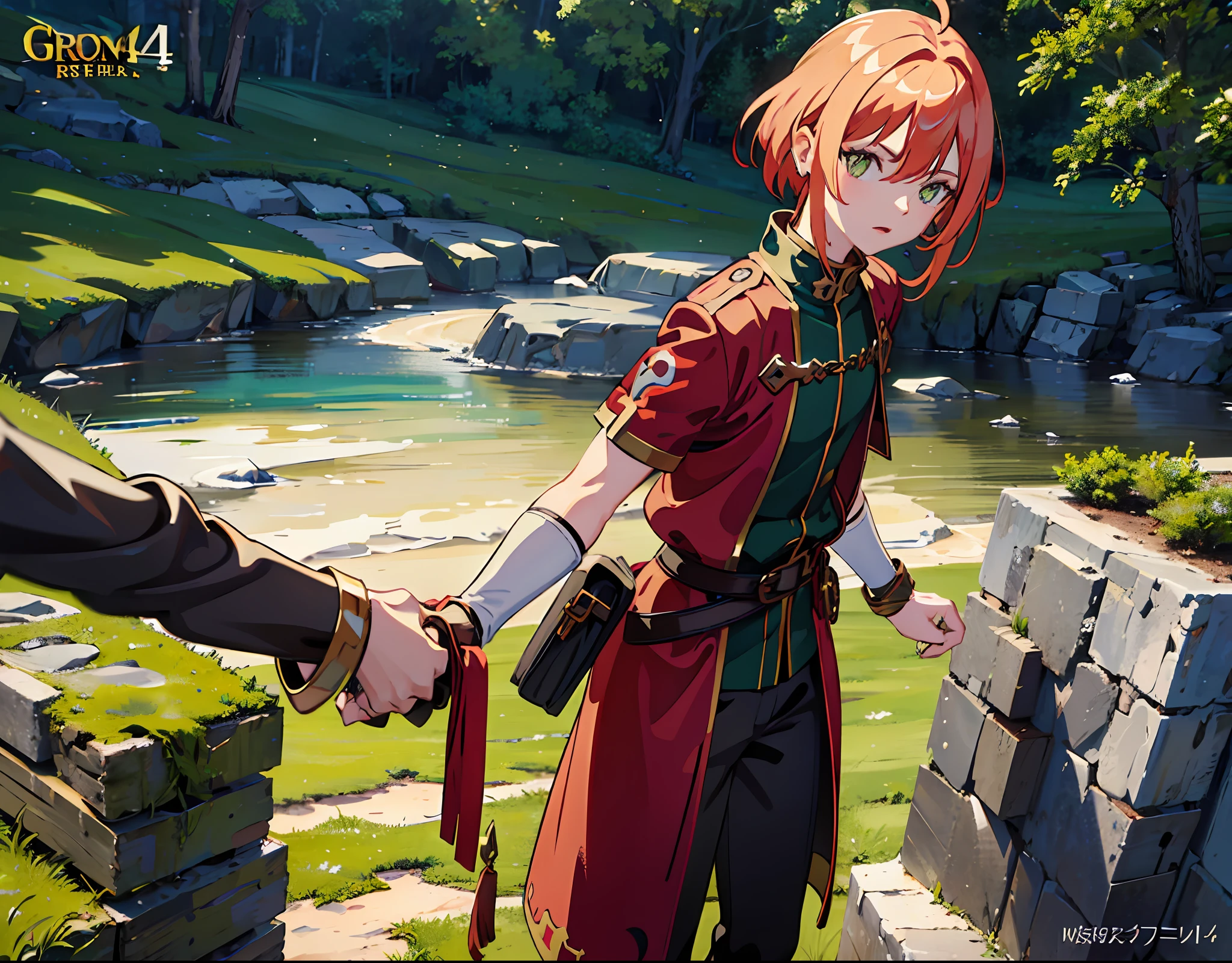 Anime character,Adam, record of Ragnarok,wearing a leaf,slim,abs,gold hair,green eyes, wearing brass knuckles, official art, closeup shot,8k,64k, HD, unparalleled masterpiece, dynamic lighting, cinematic, epic, highest quality digital art, absolutely stunning art,best digital art, wallpaper 4k